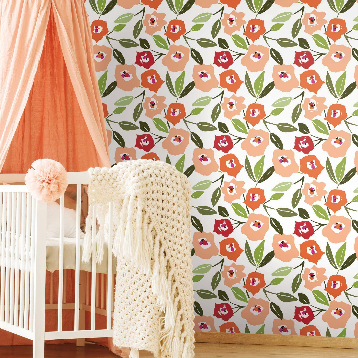 RoomMates Pink Block Print Blooms Peel & Stick Wallpaper