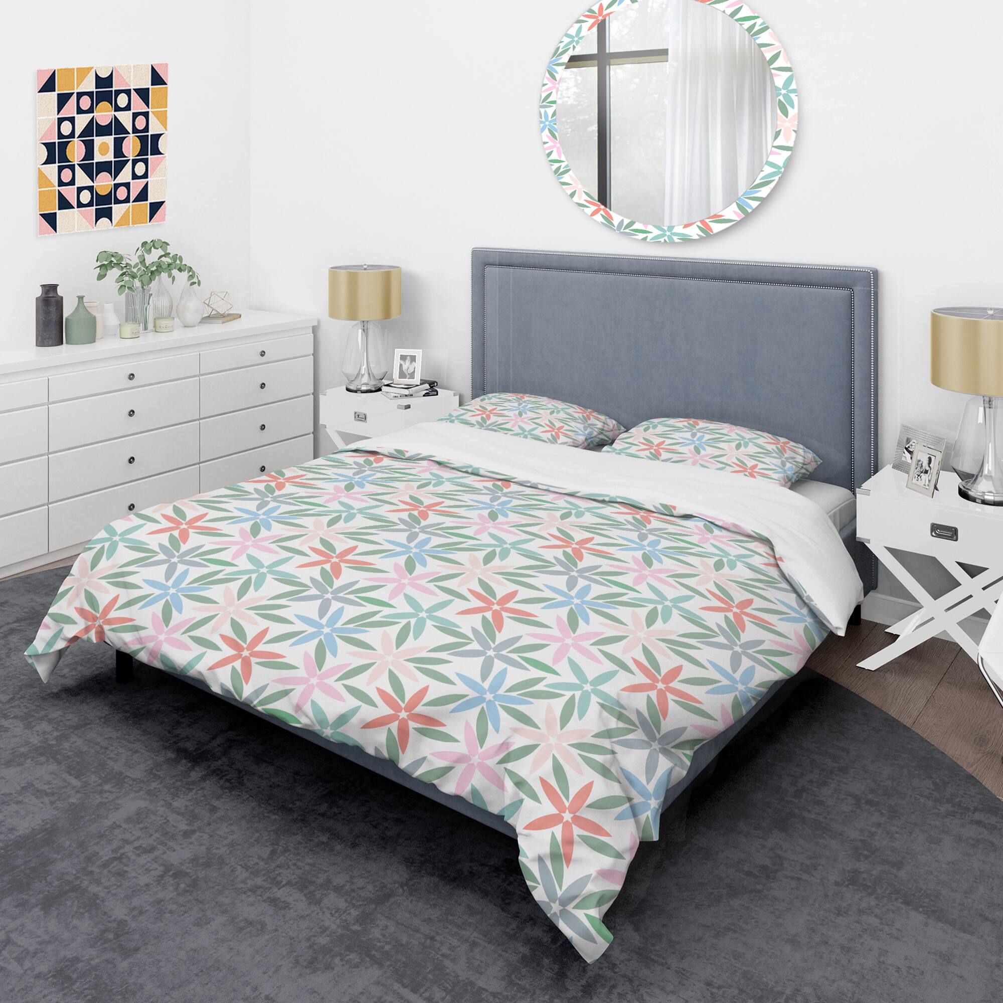Designart 'Retro Abstract Flower Design III' Mid-Century Duvet Cover Set