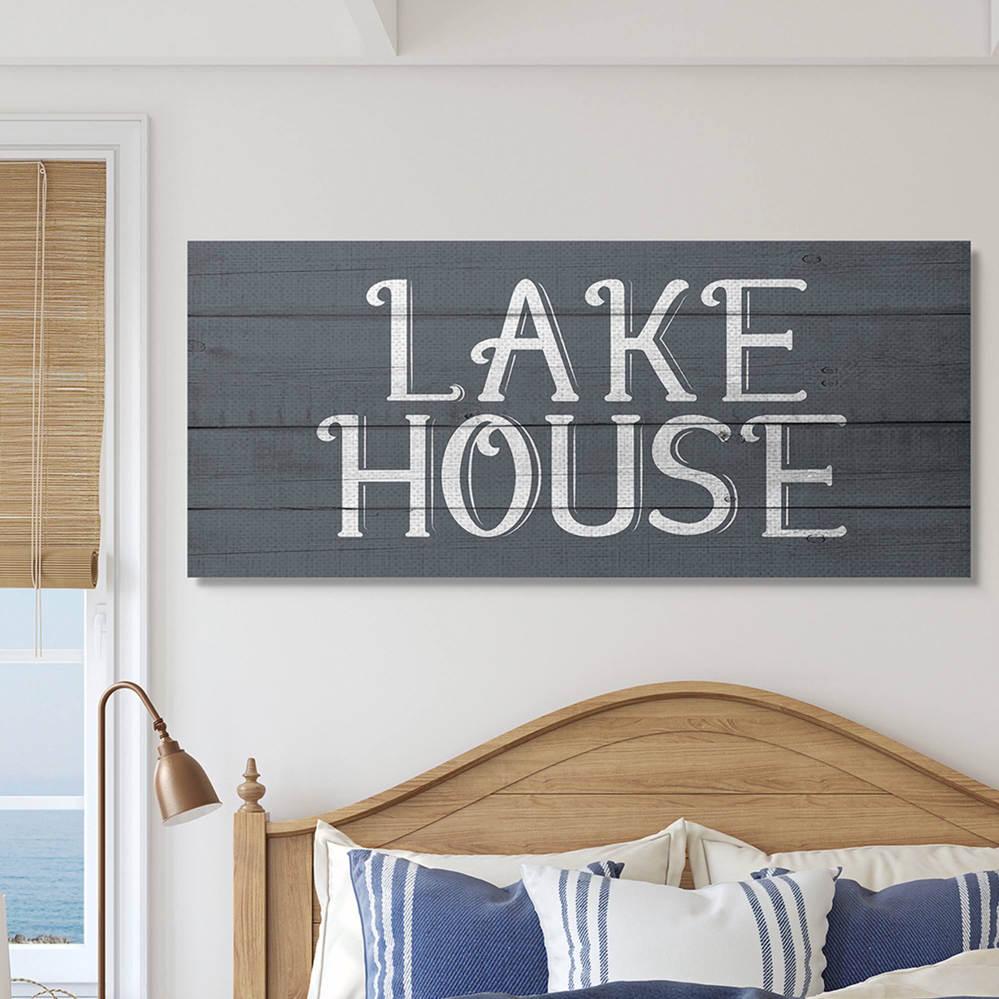 Stupell Industries Blue Lake House Sign Canvas Wall Art