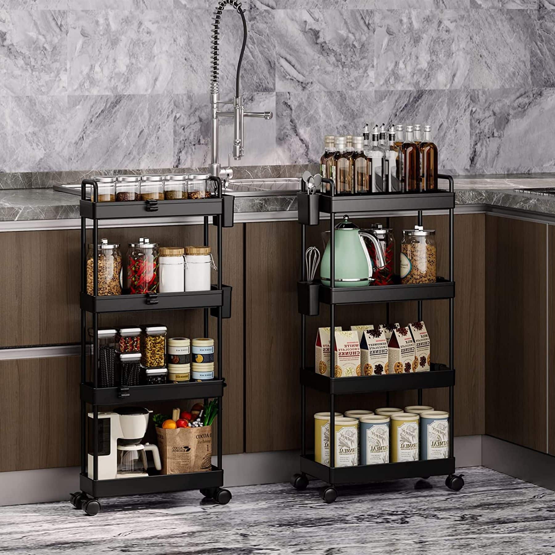 Black 4-Tier Slim Storage Cart Set