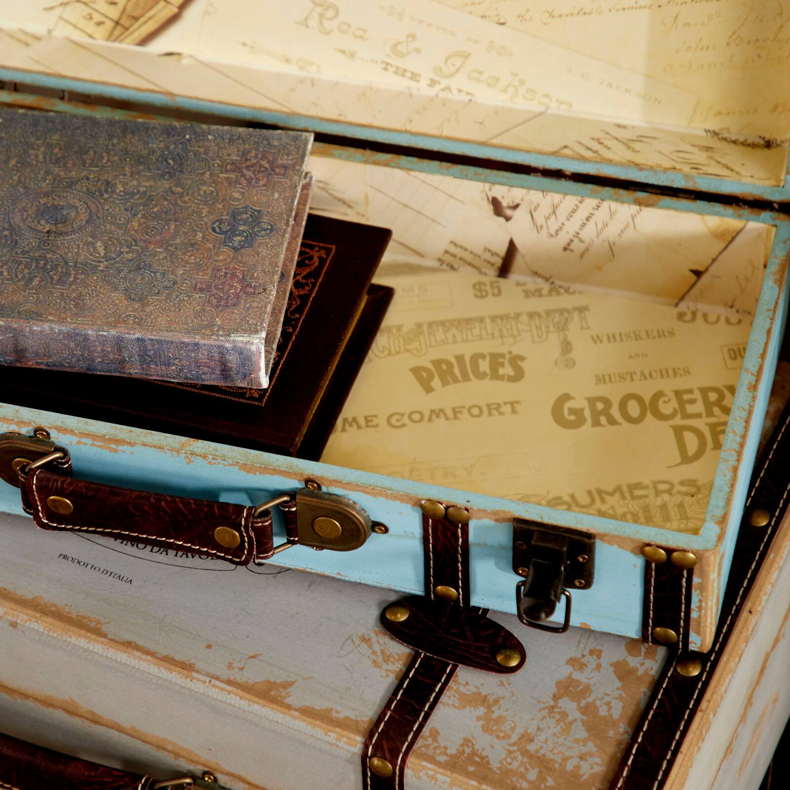 Set of 3" Multi Colored Wood Farmhouse Trunk, 23", 21", 18"