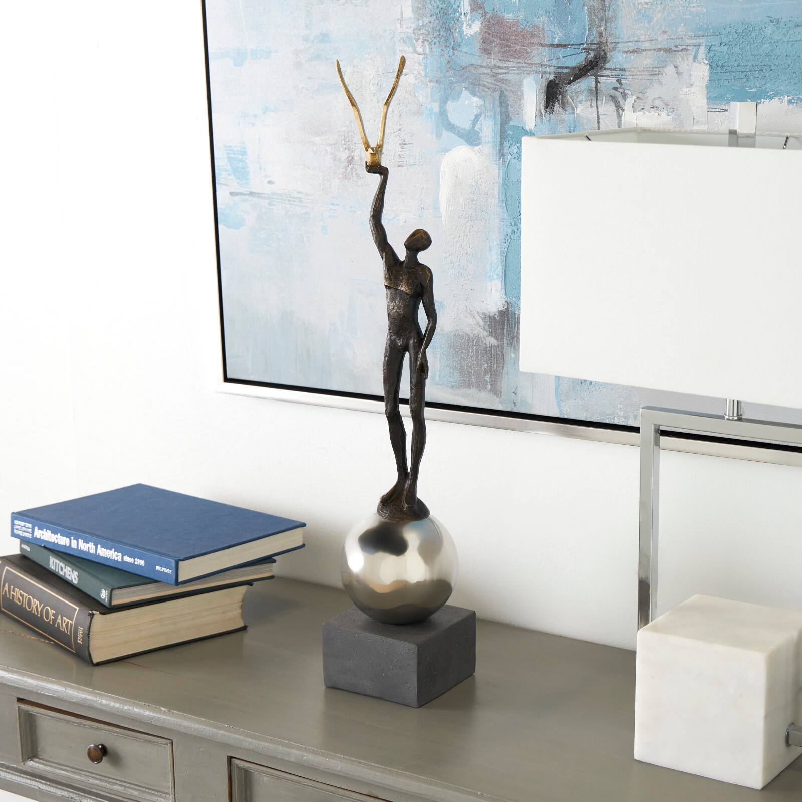 2ft. Silver People Sculpture with Stainless Steel Accents