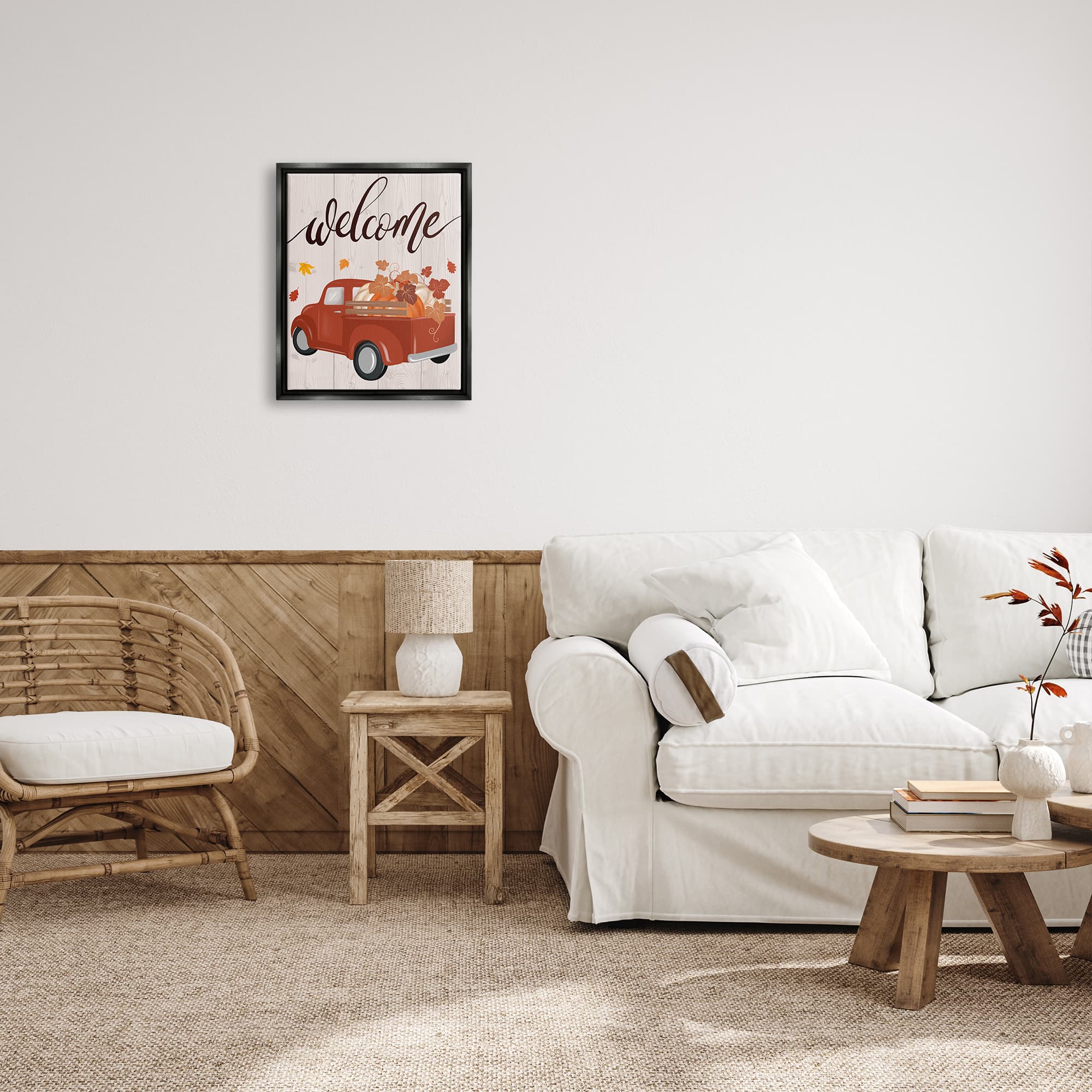 Stupell Industries Welcome Country Pumpkin Truck Framed Floater Canvas Wall Art