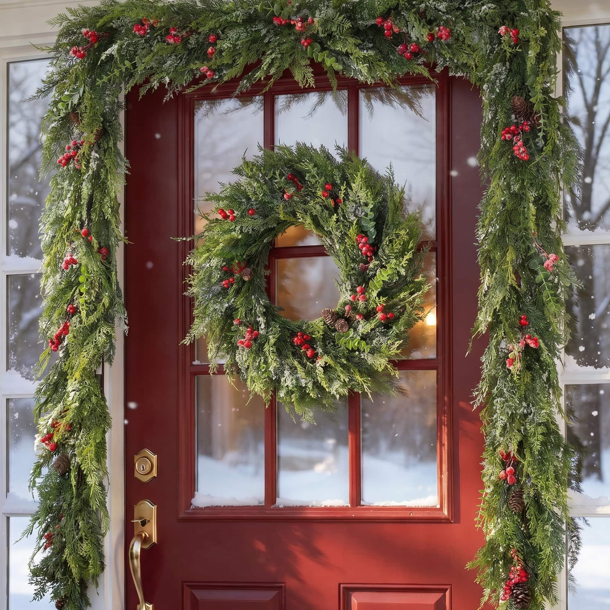 Glitzhome® 28" Christmas Greenery Frosted PE Wreath with Pinecones & Red Berries