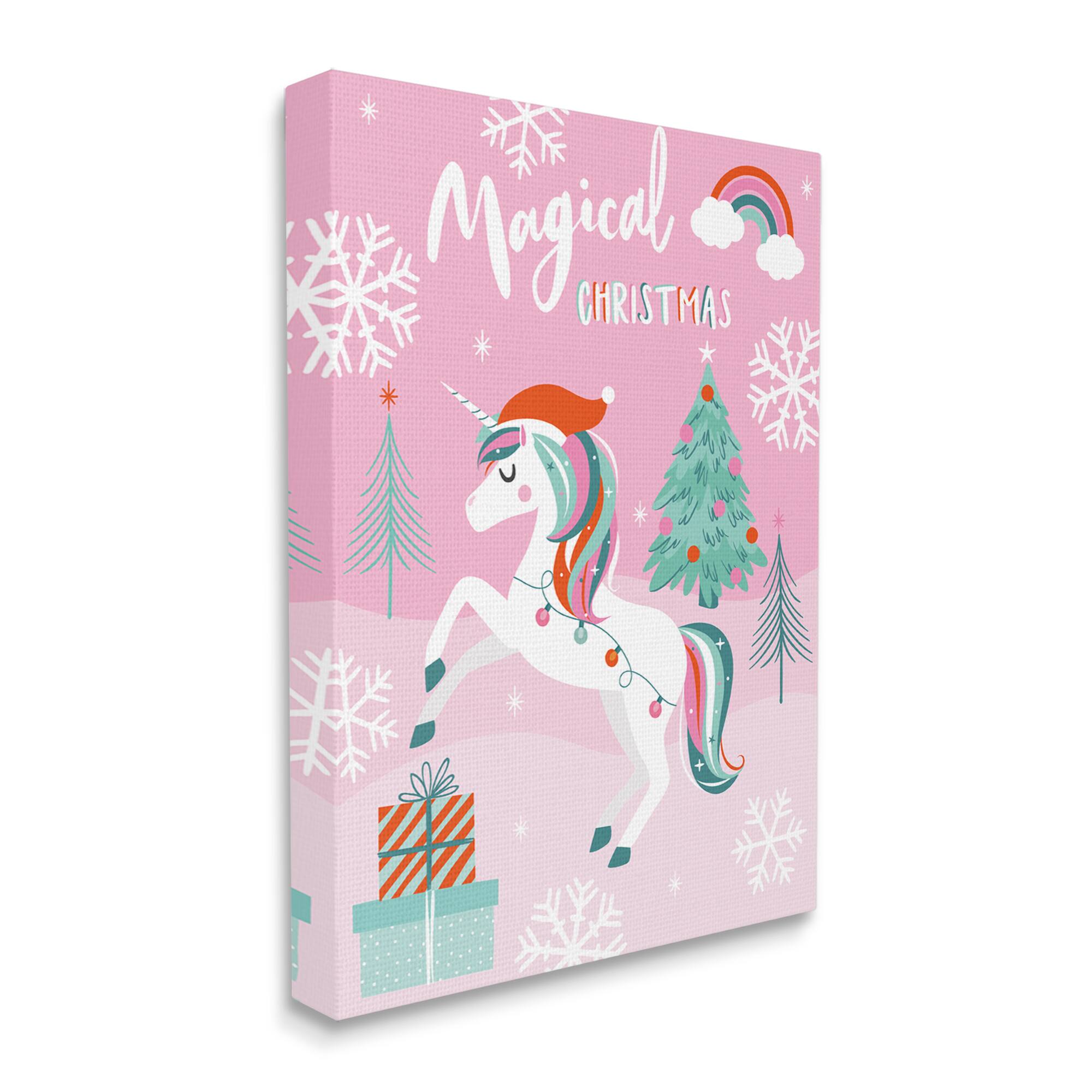 Stupell Industries Magical Christmas Pink Unicorn Canvas Wall Art