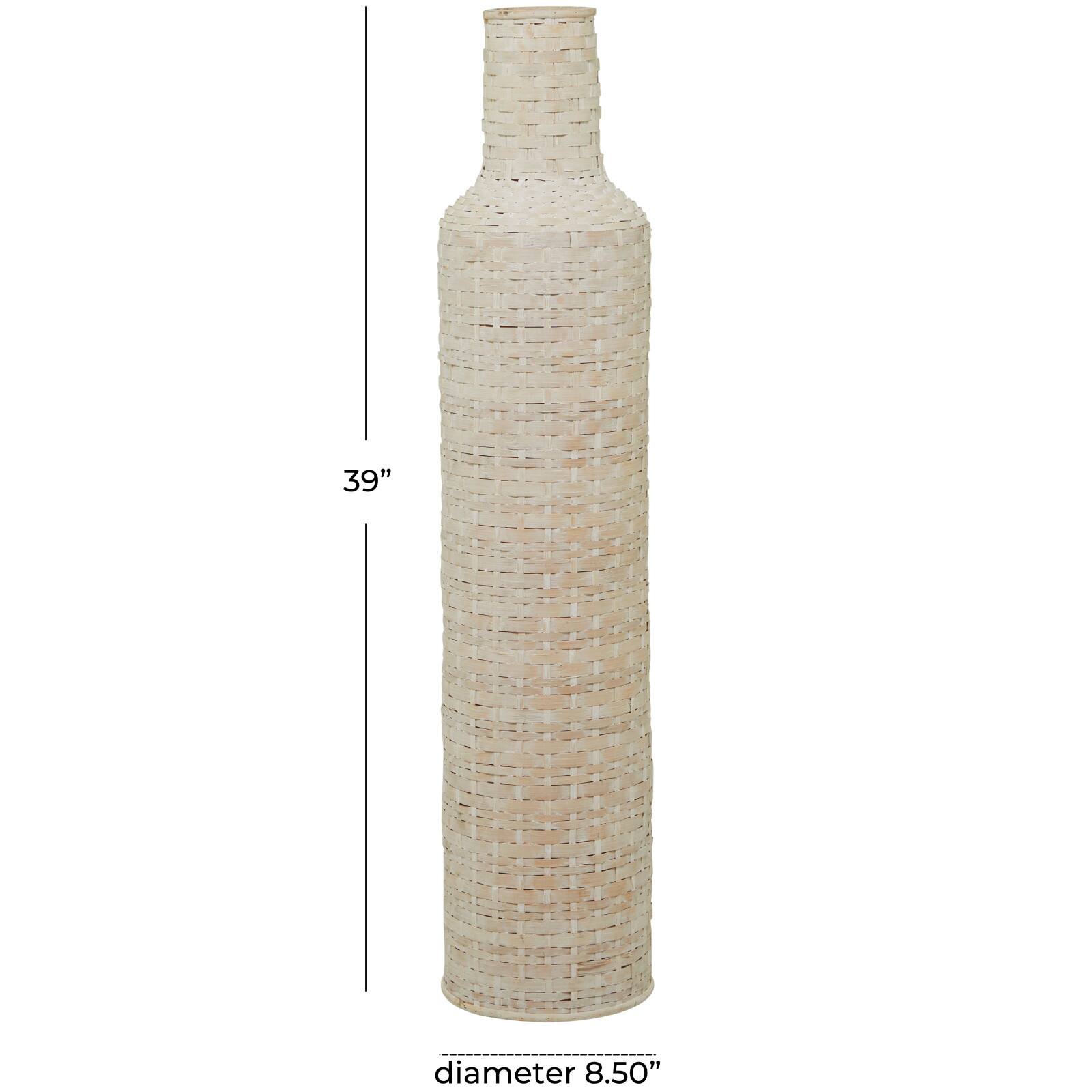 White Bamboo Tall Woven Floor Vase 9" x 9" x 39"