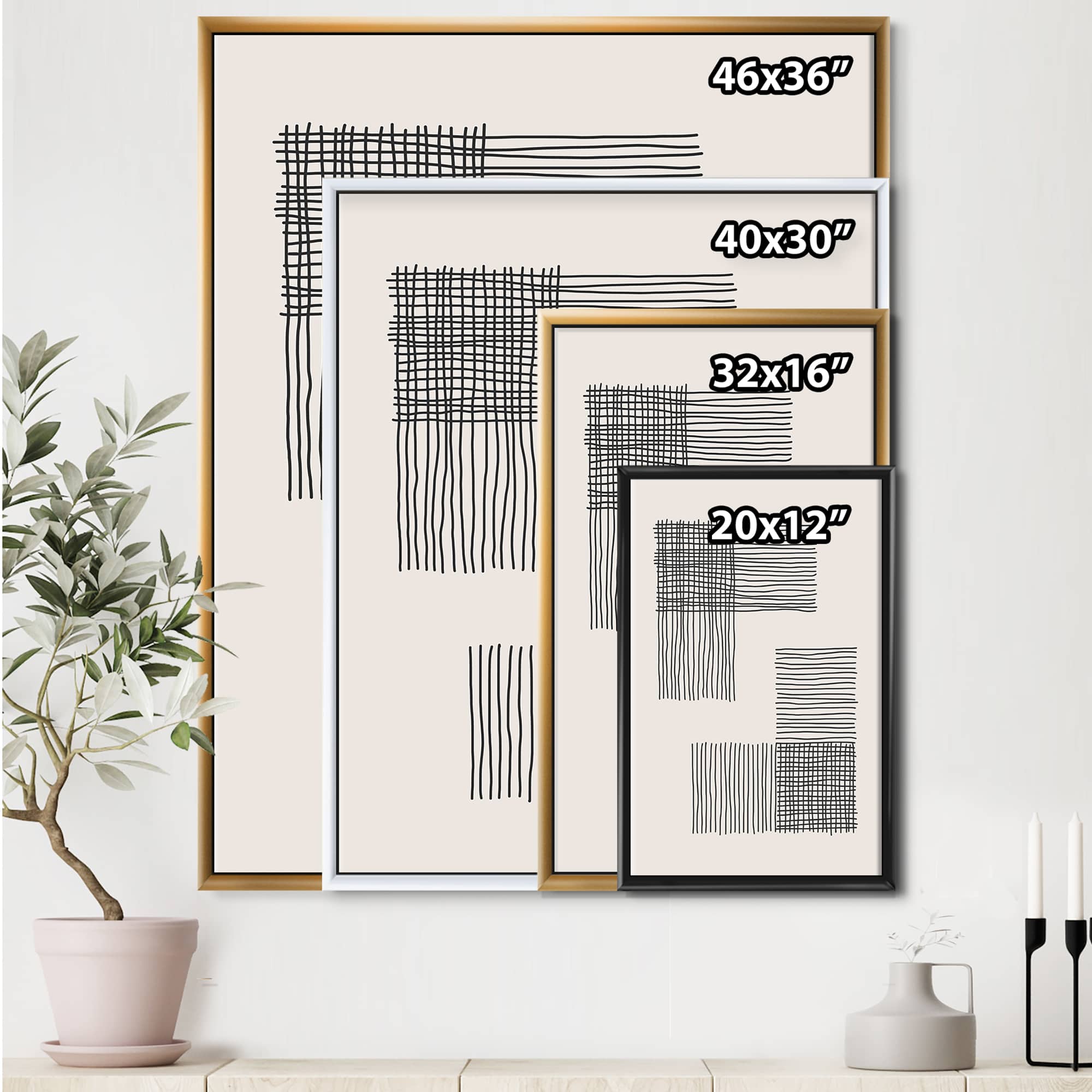 Designart - Minimal Geometric Compostions Of Elementary Forms XXI - Modern Canvas Wall Art Print in Black Frame