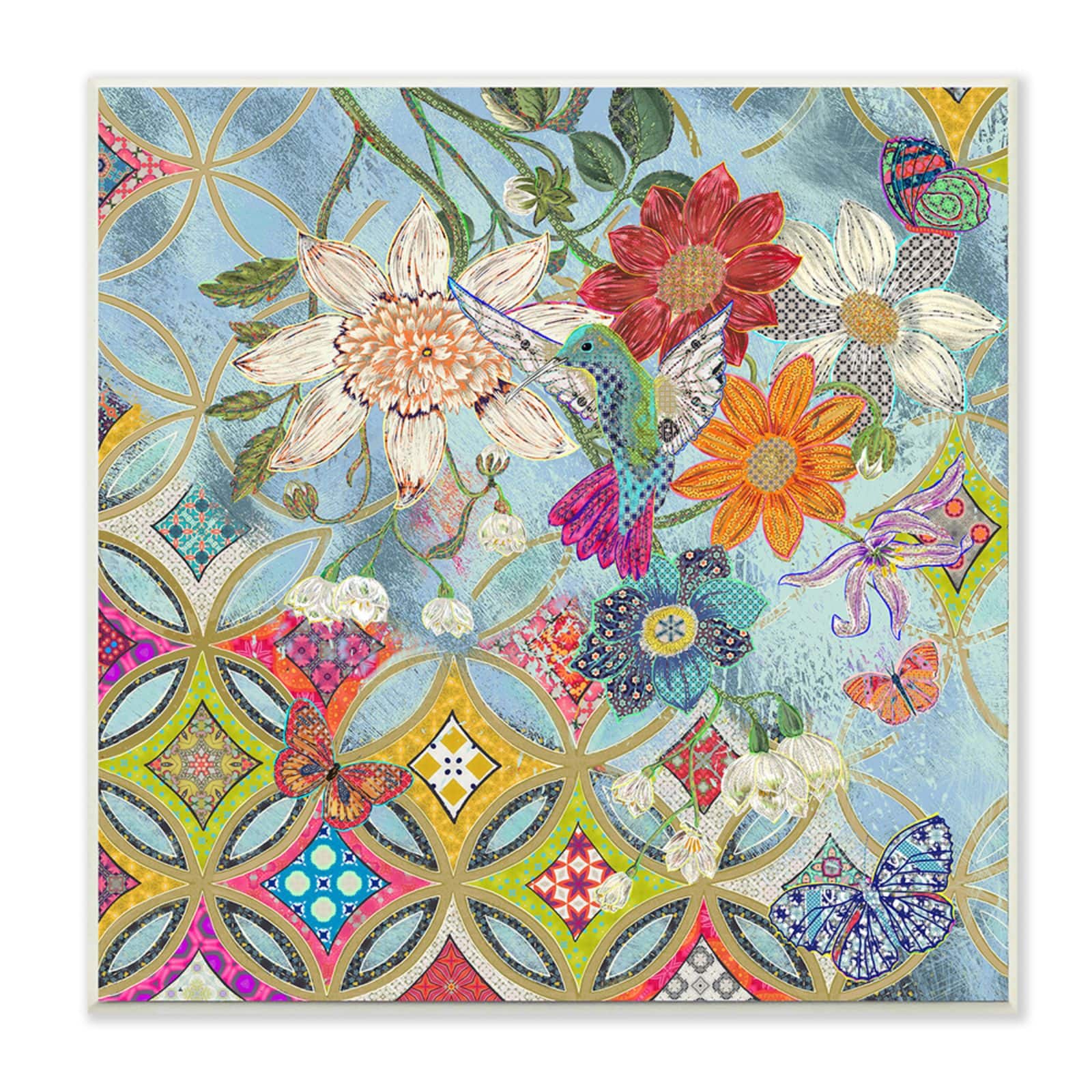 Stupell Industries Circular Arabesque Abstract Floral Hummingbird Wall Art