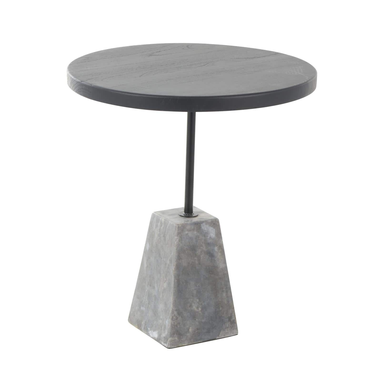 22.5" Black & Gray Wood Accent Table with Marble Pyramid Base