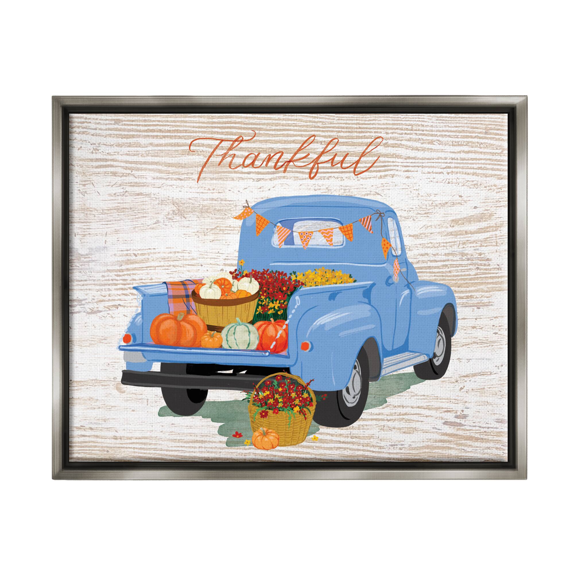 Stupell Industries Thankful Farmhouse Harvest Truckload Framed Floater Canvas Wall Art