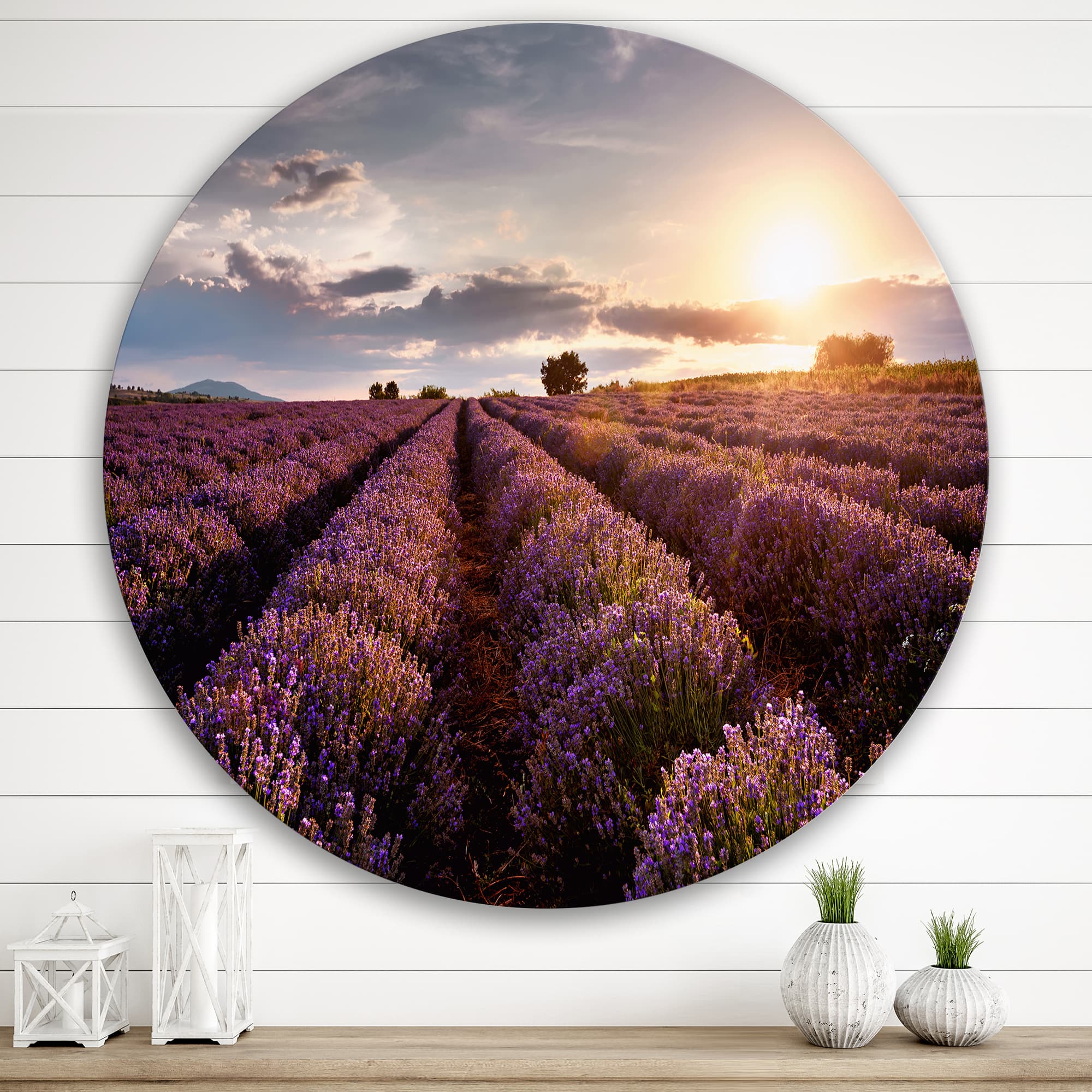 Designart - Sunrise & Dramatic Clouds Over Lavender Field V