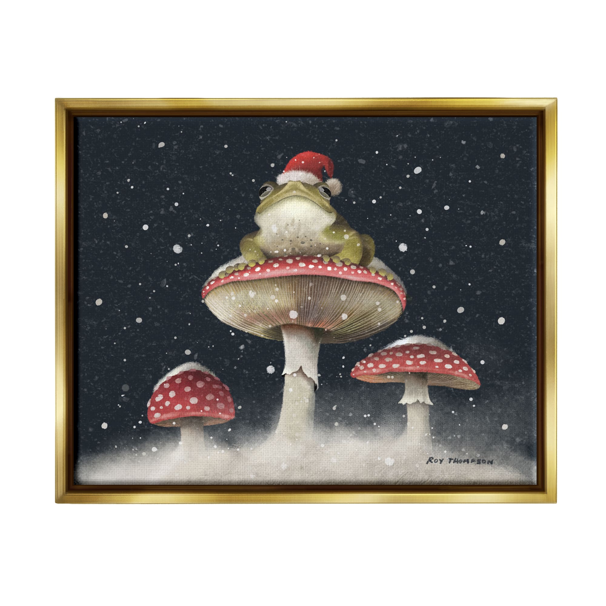 Stupell Industries Frog In Santa Hat Snowy Mushrooms Framed Floater Canvas Wall Art