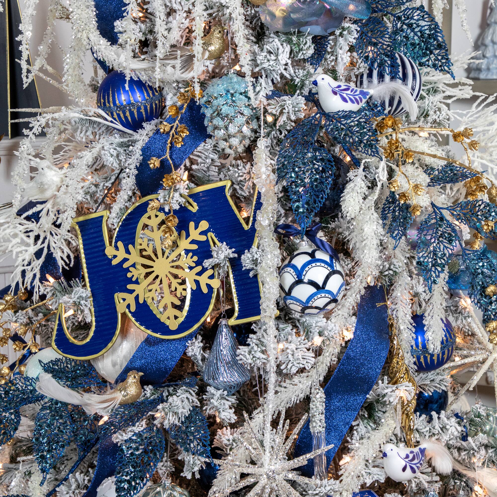 Icy Pine Cone Glass Christmas Ornament - 4.75" - Blue and White