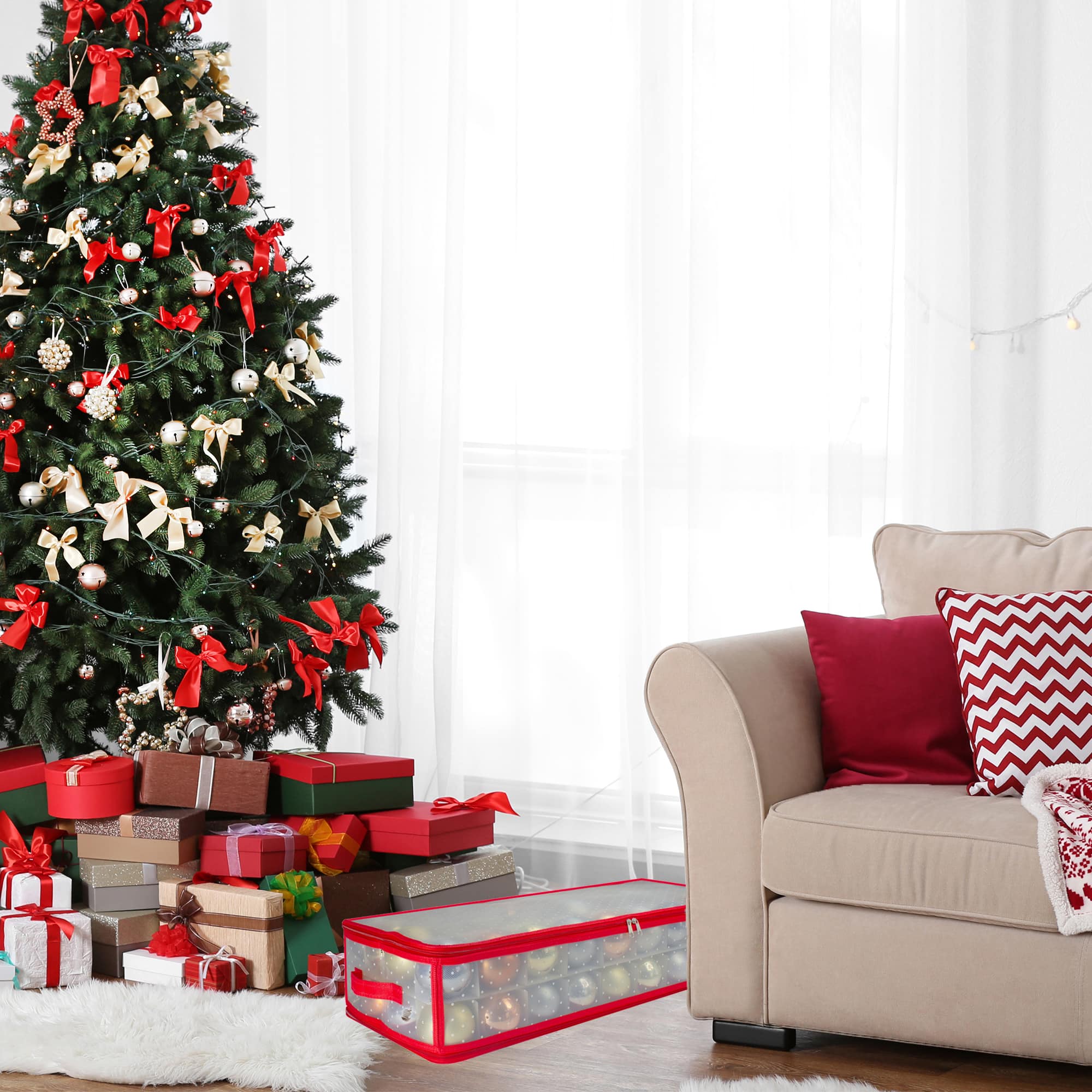 29" Red & Clear Zip Up Christmas Storage Box