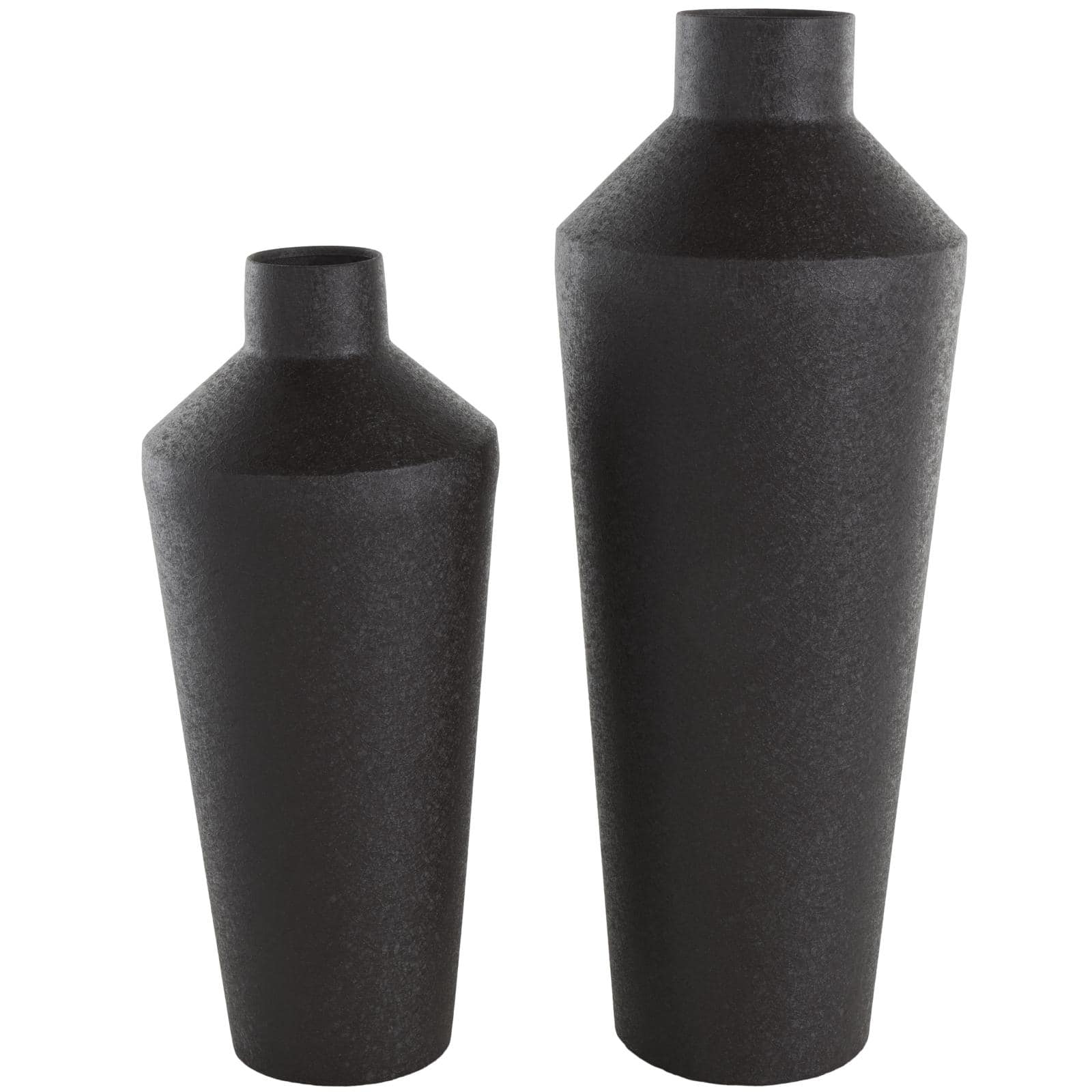 Black Metal Textured Tapered Vase Set