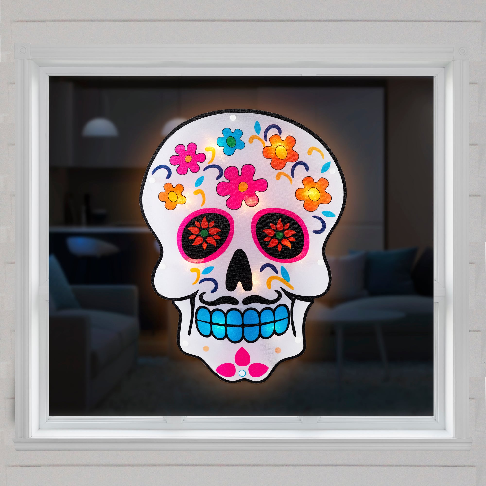 Lighted Day of the Dead Sugar Skull Window Silhouette
