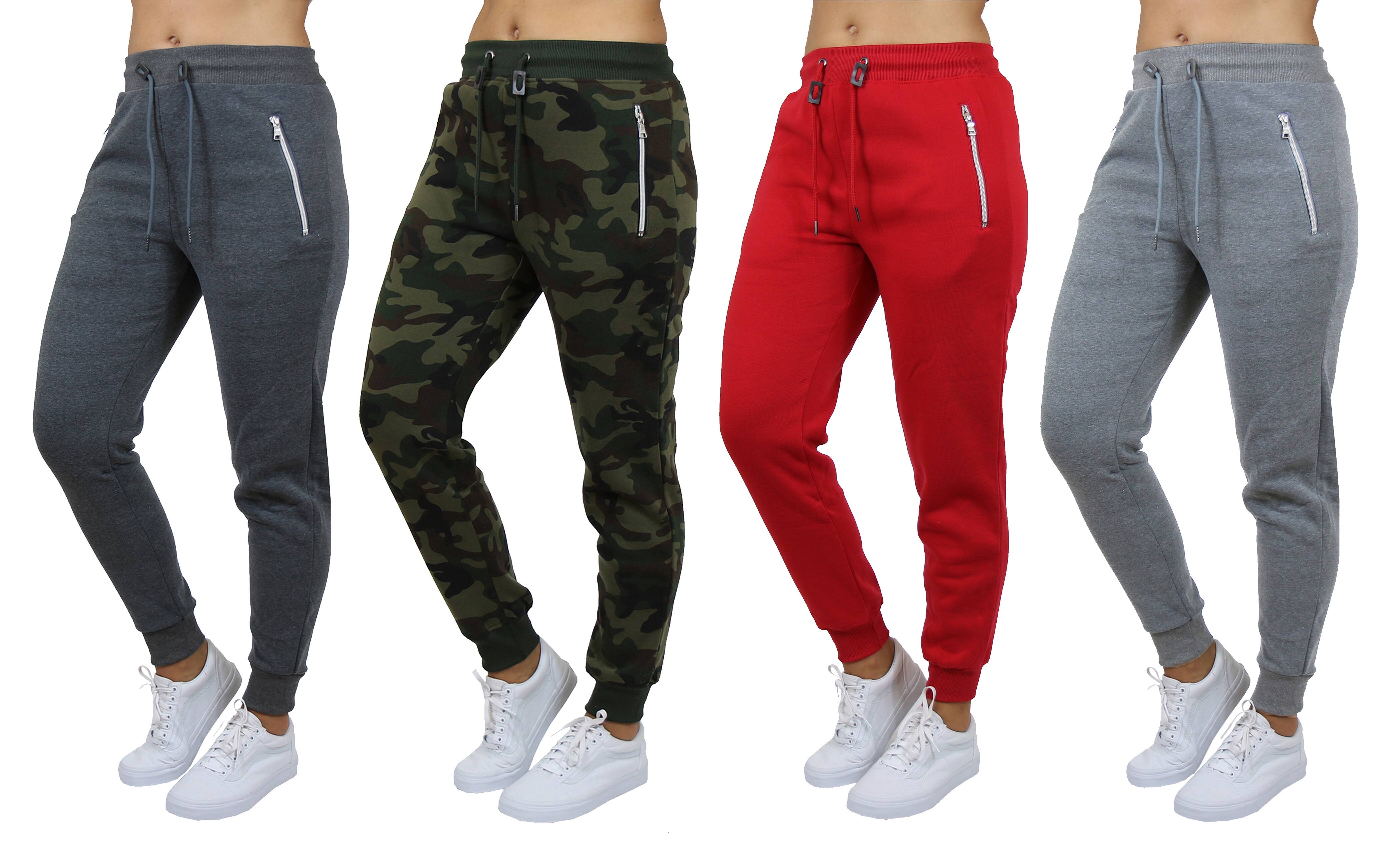 Galaxy by Harvic Women's Relaxed-Fit Fleece-Lined Jogger Sweatpants with Zipper Pockets 4 Pack