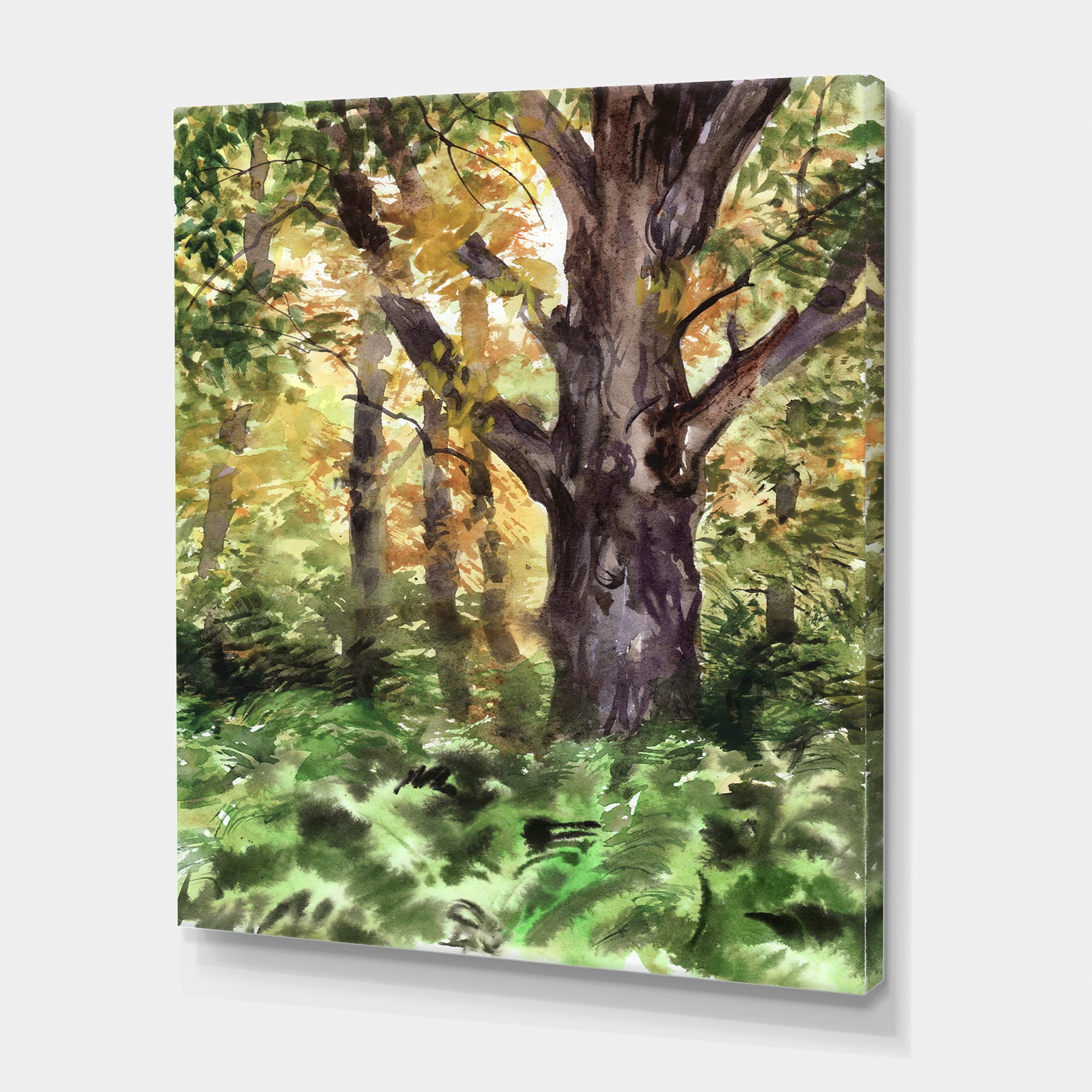 Designart - Large Tree In Autumn Forest - Lake House Canvas Wall Art Print