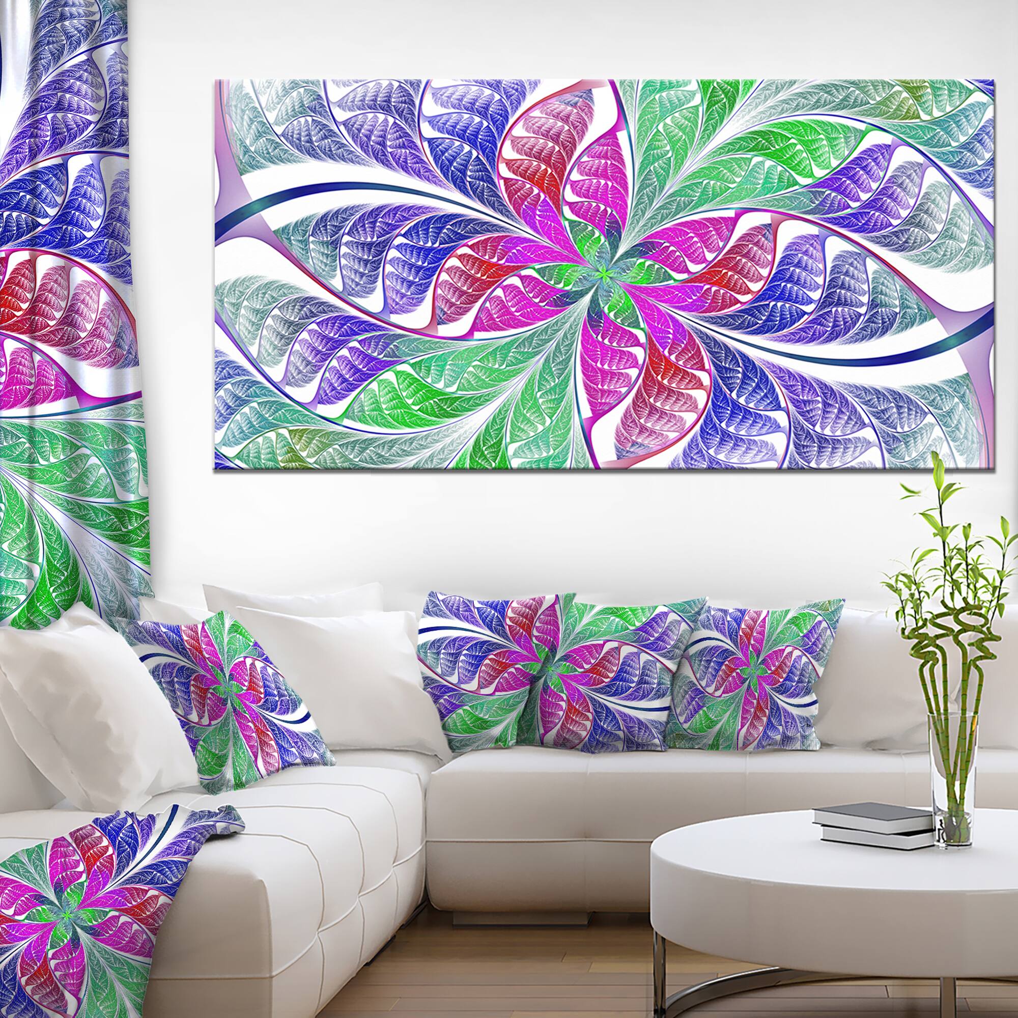 Designart - Flower like Fractal Stained Glass - Oversized Abstract Canvas Art Print