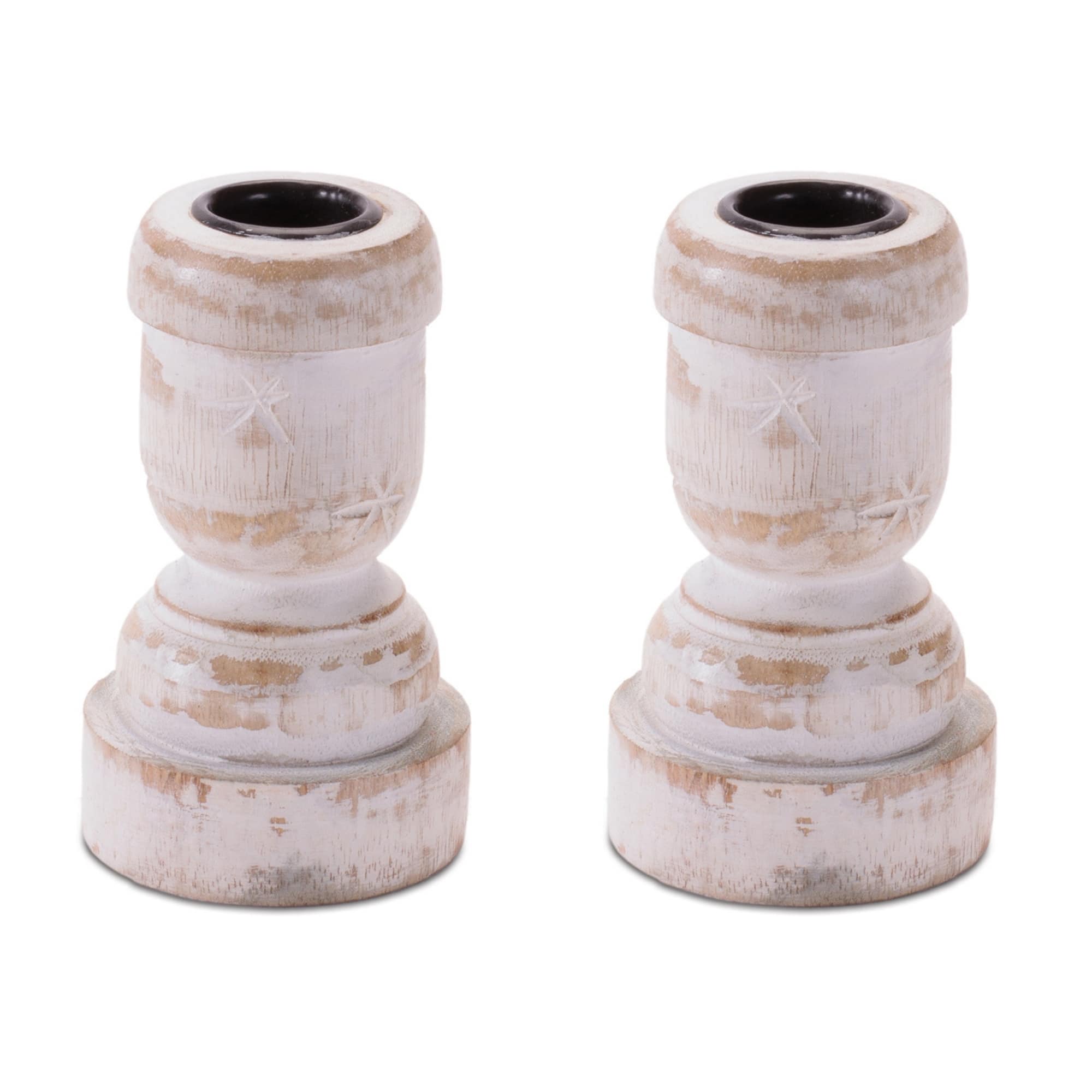 Melrose Whitewashed Wood Taper Candle Holders, 2ct.