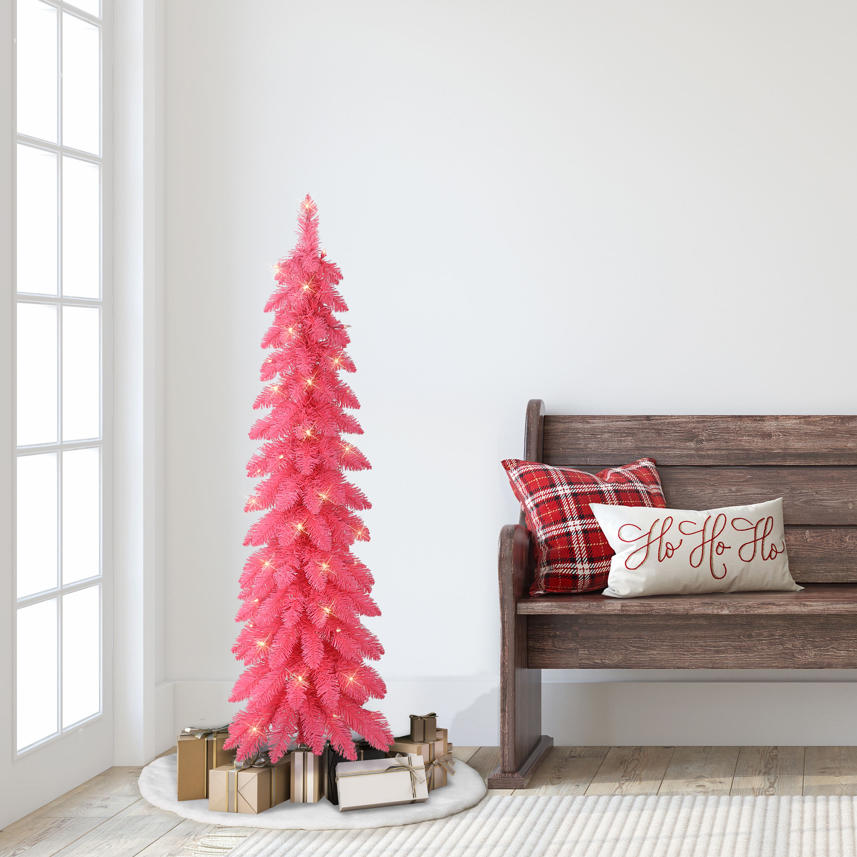 4ft. Pre-Lit Pink Artificial Alpine Pencil Tree, Clear Lights