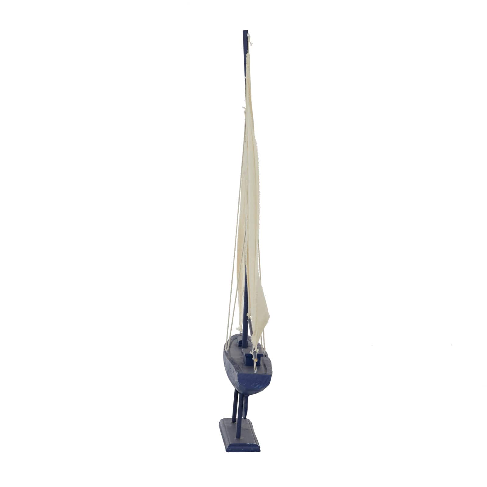 Coastal Dark Blue Wooden Sailboat Sculpture, 28" x 17" x 3"