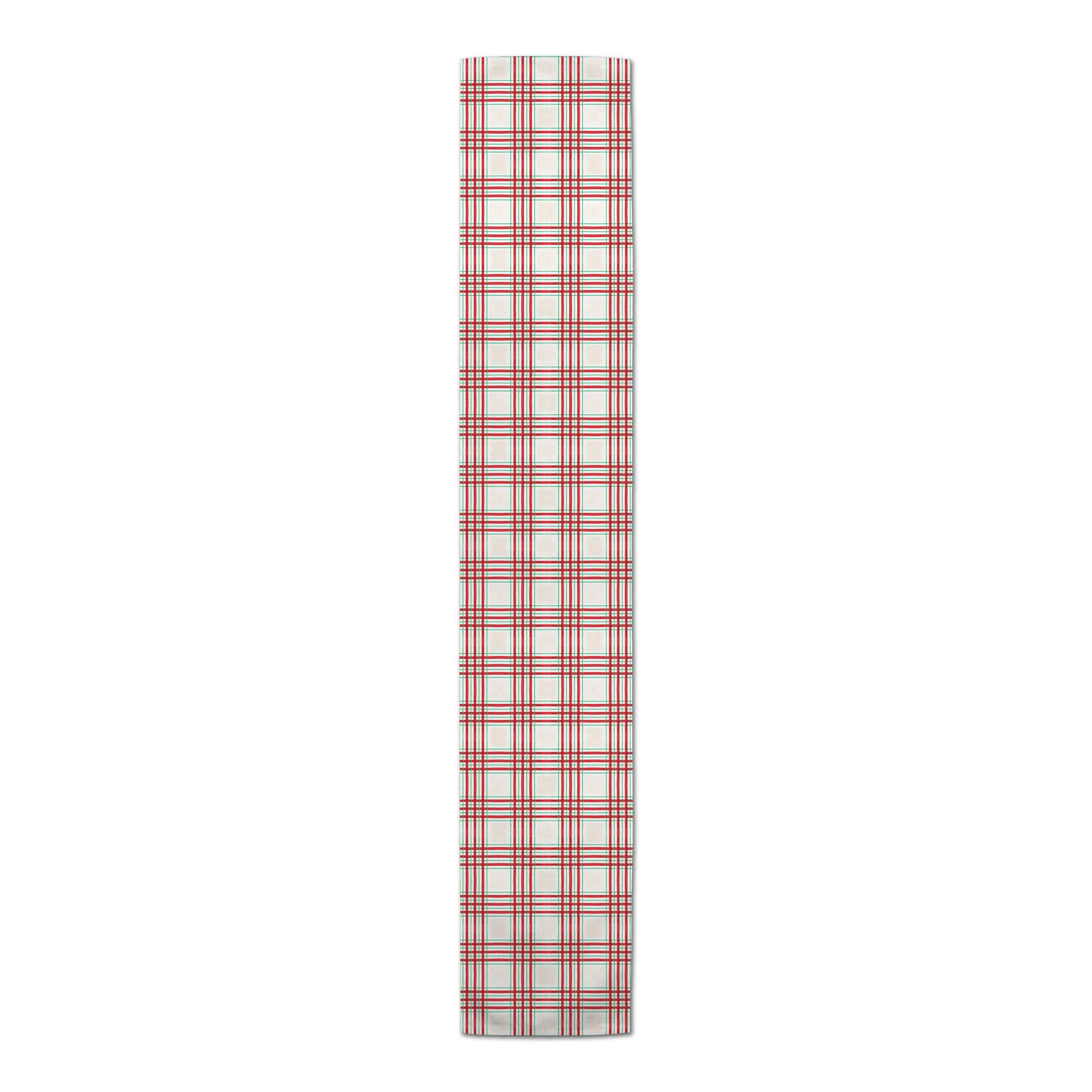 90" Painted Christmas Plaid Poly Twill Table Runner