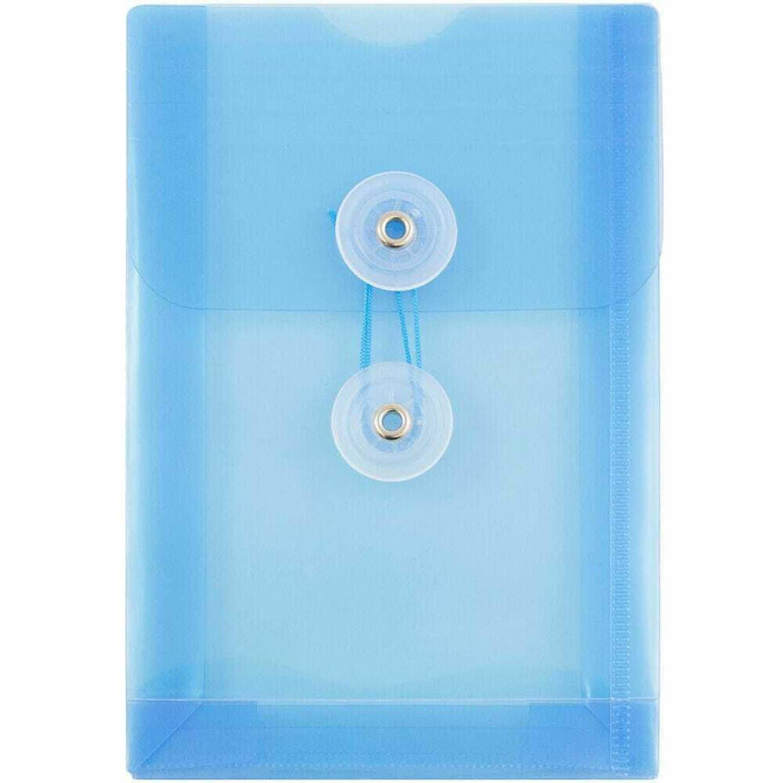 JAM Paper 4.25" x 6.25" Open End Plastic Envelopes with Button and String Closure