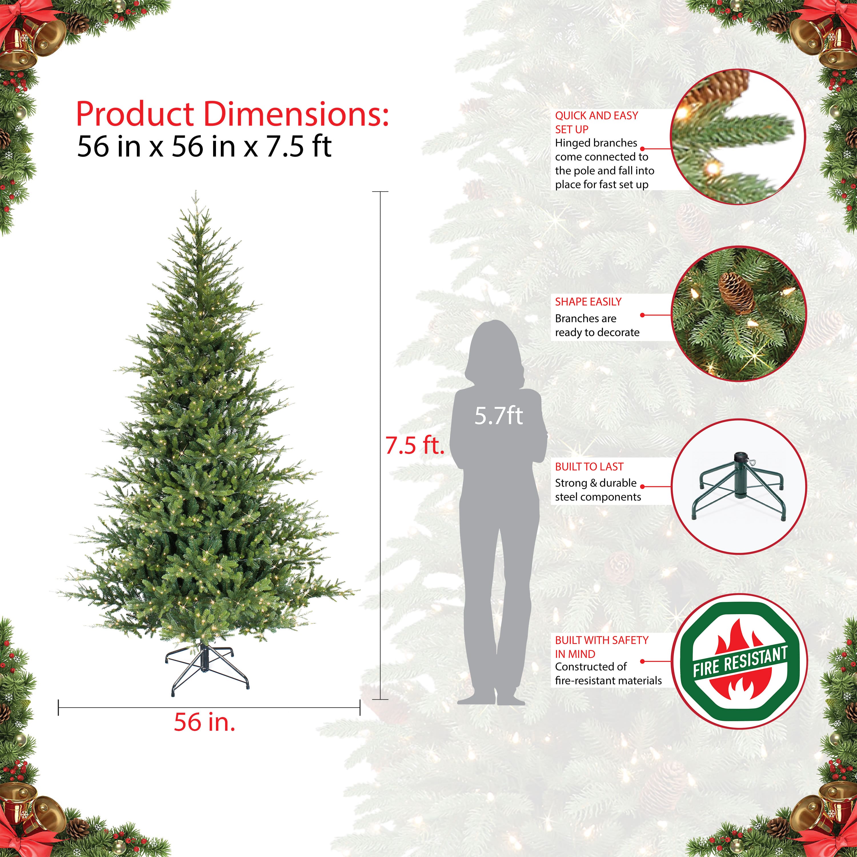 7.5ft. Pre-Lit Alberta Spruce Artificial Christmas Tree, Warm White LED Lights