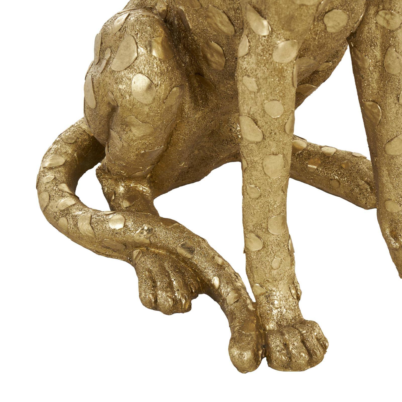 21" x 25" Gold Resin Leopard Sitting Metallic Accent Table with Round Glass Tabletop