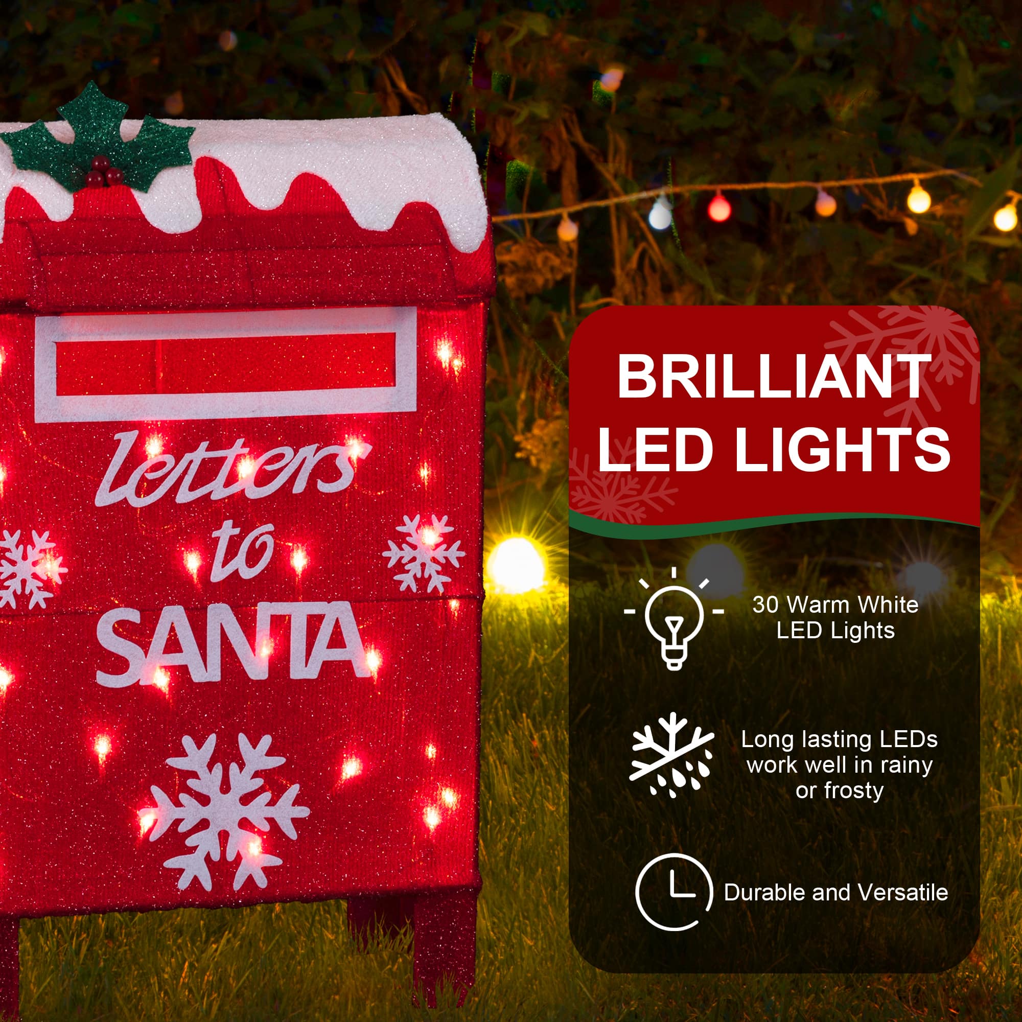Glitzhome® 28" Christmas 3D Fabric Mailbox with 30 Warm White LED Lights