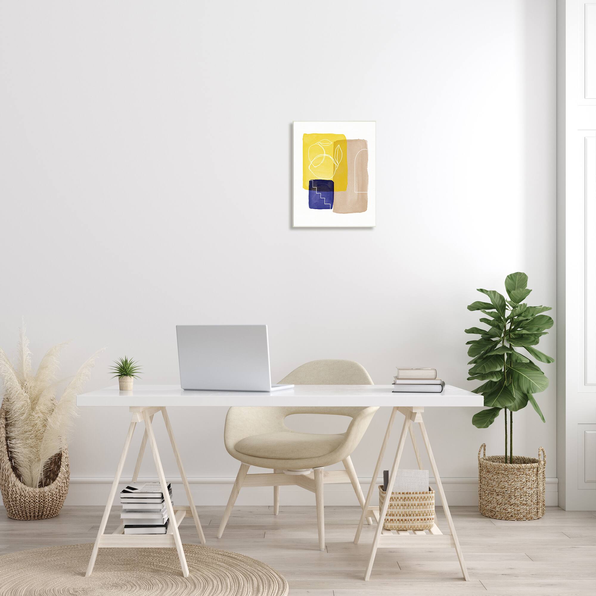 Stupell Industries Modern Line Abstraction over Lemon Pop Shapes Wall Plaque