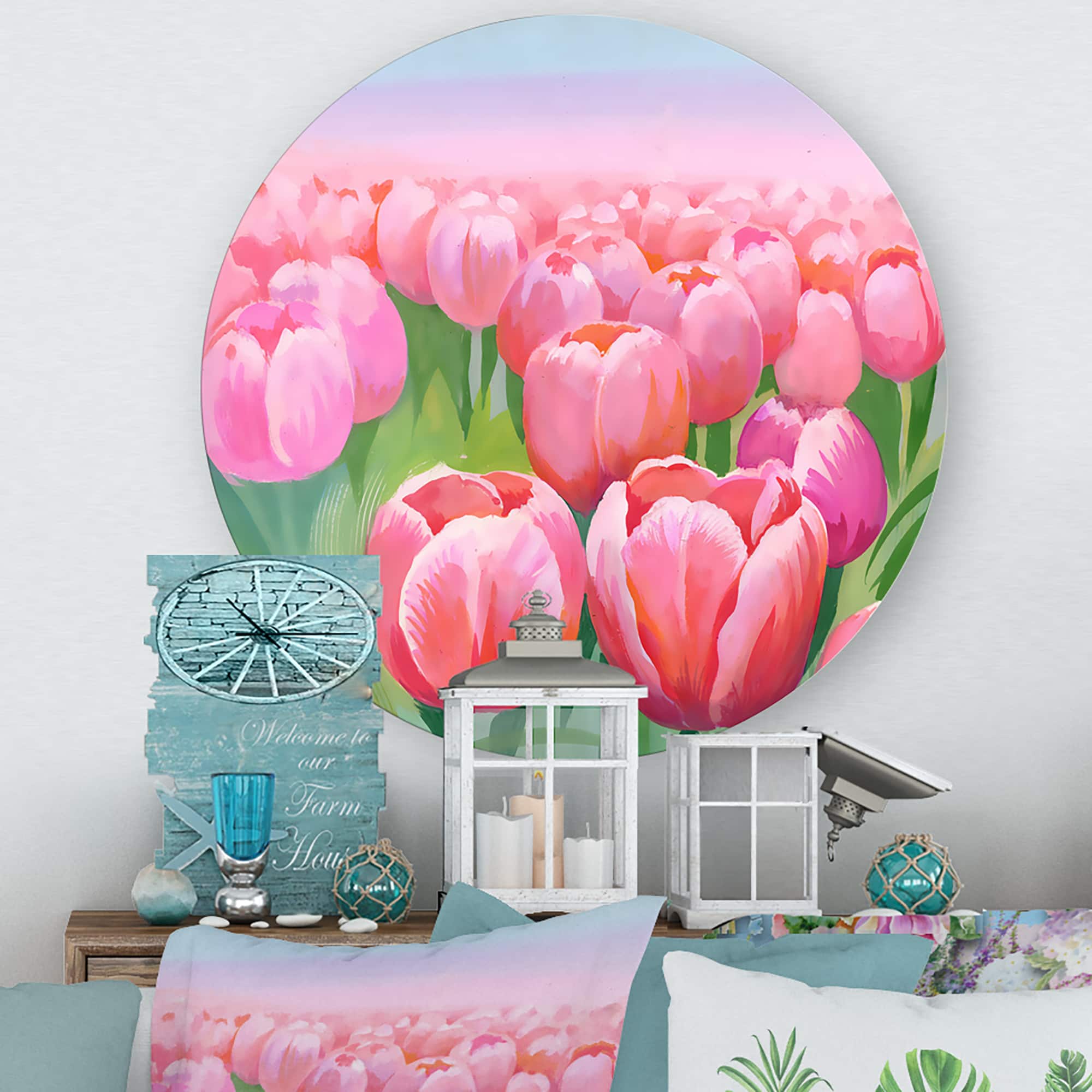 Designart - Field of Pink Tulips