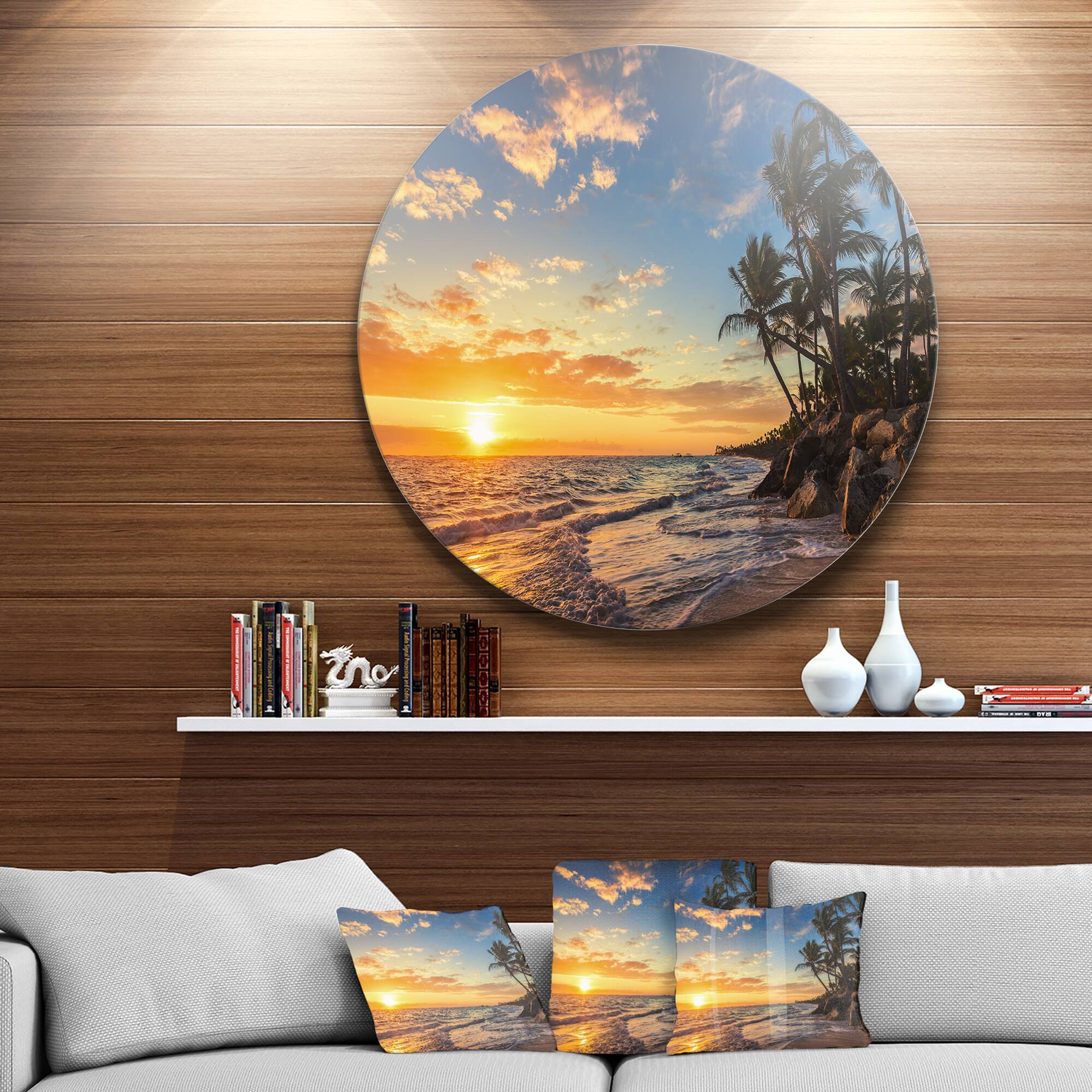 Designart - Paradise Tropical Island Beach with Palms' Extra Large Seascape Metal Wall Decor