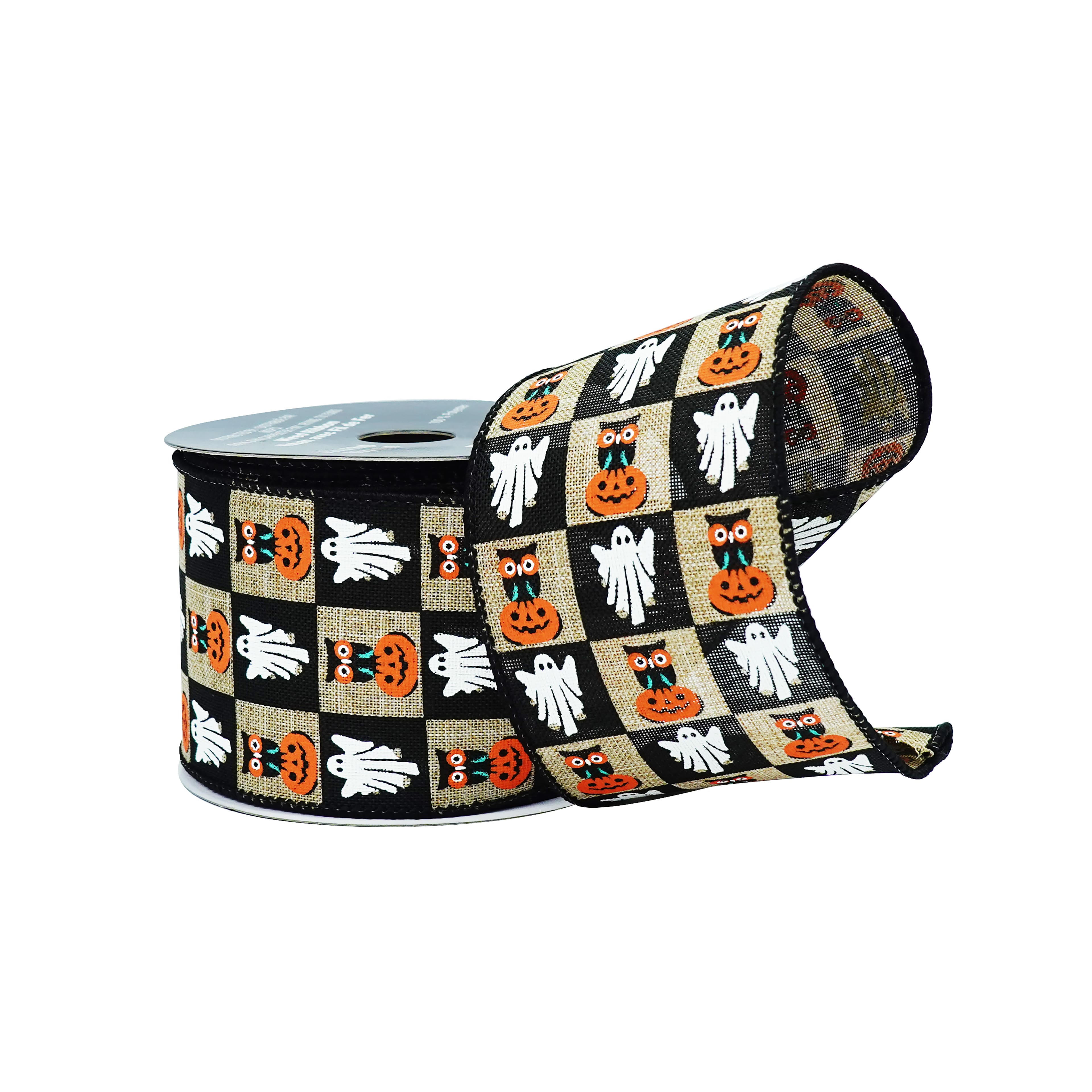 2.5" x 6.6yd. Halloween Check Wired Faux Linen Ribbon by Celebrate It®