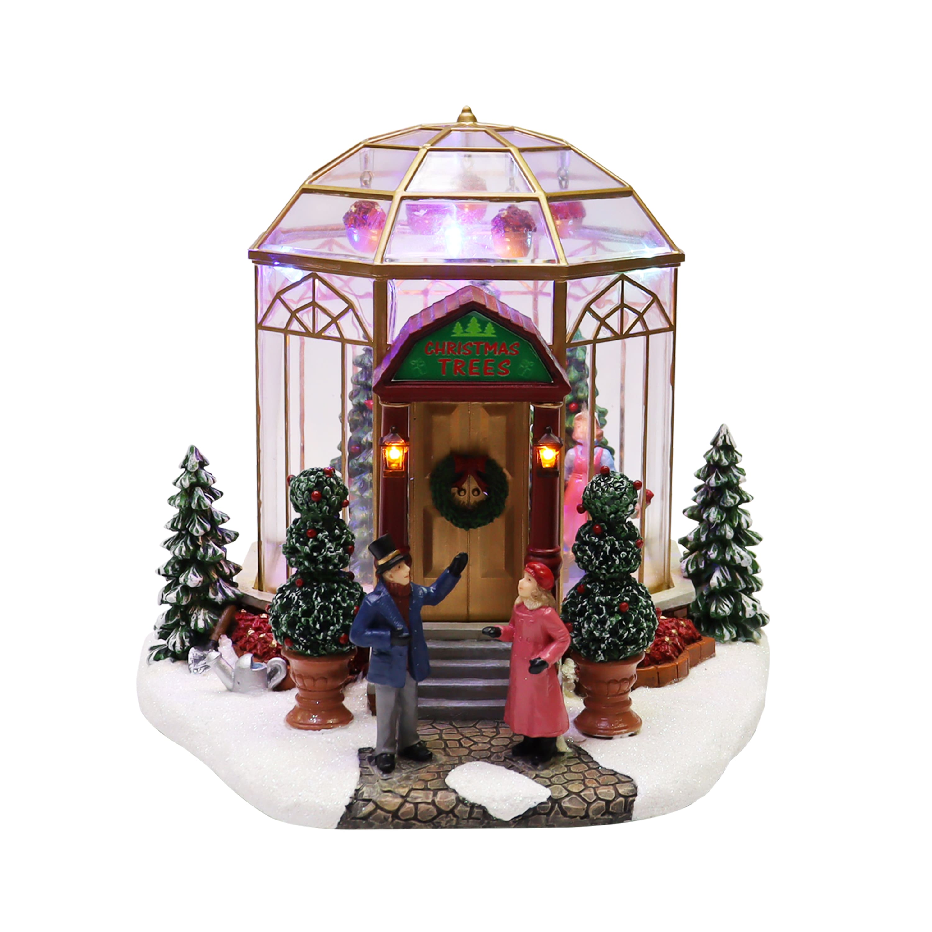 7.5" LED Lights & Music Christmas Village Tree Shop