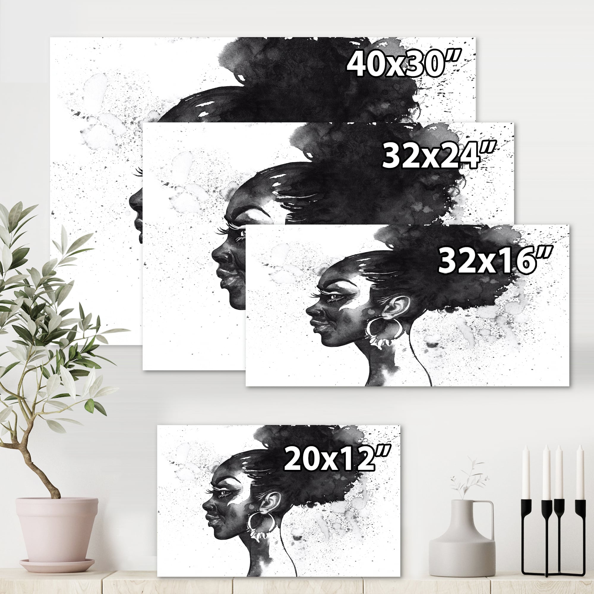 Designart - Monochrome Portrait of African American Woman I - Modern Canvas Wall Art Print