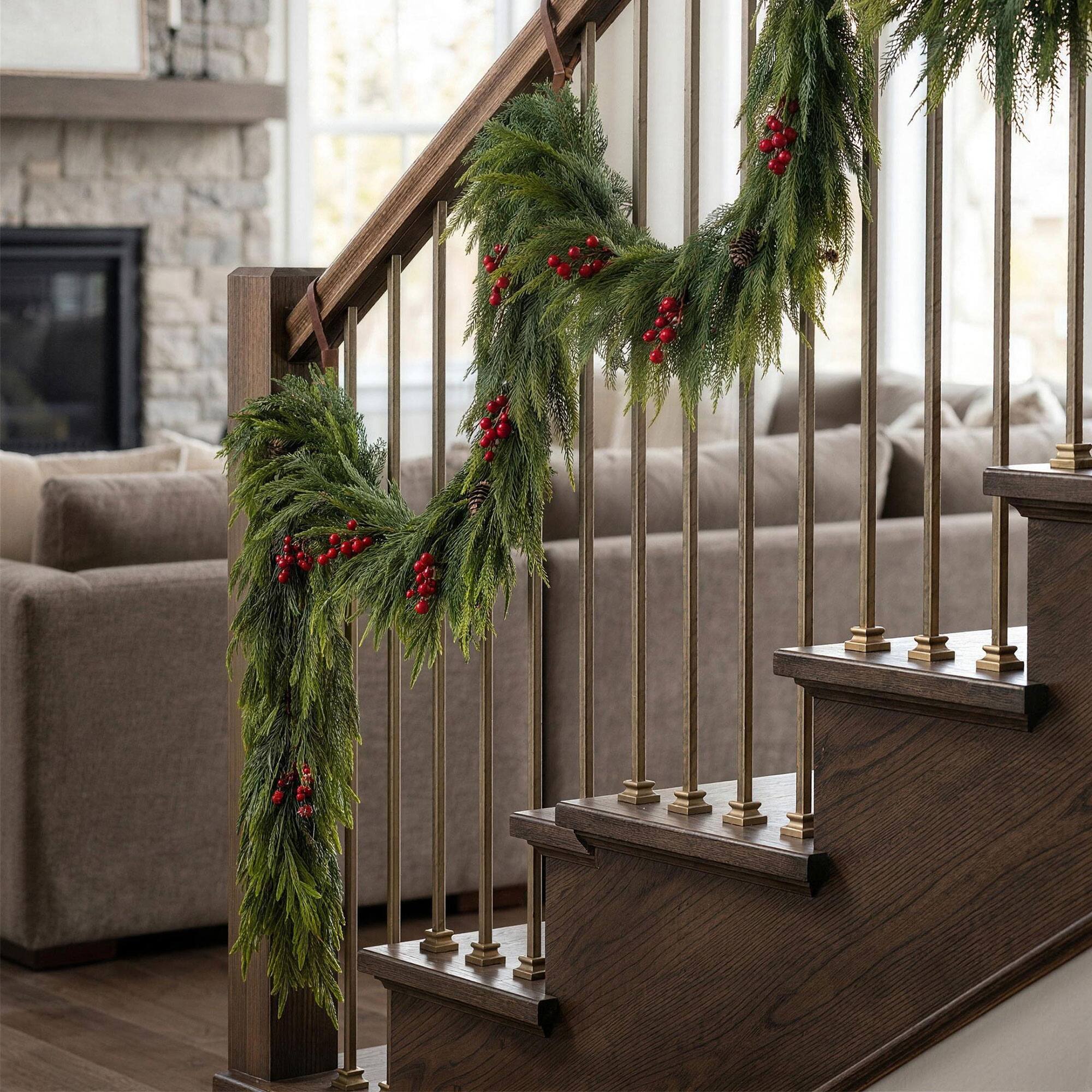 Glitzhome® 18ft. Christmas PE Dripping Garland with Pinecones and Red Berries, Set of 2