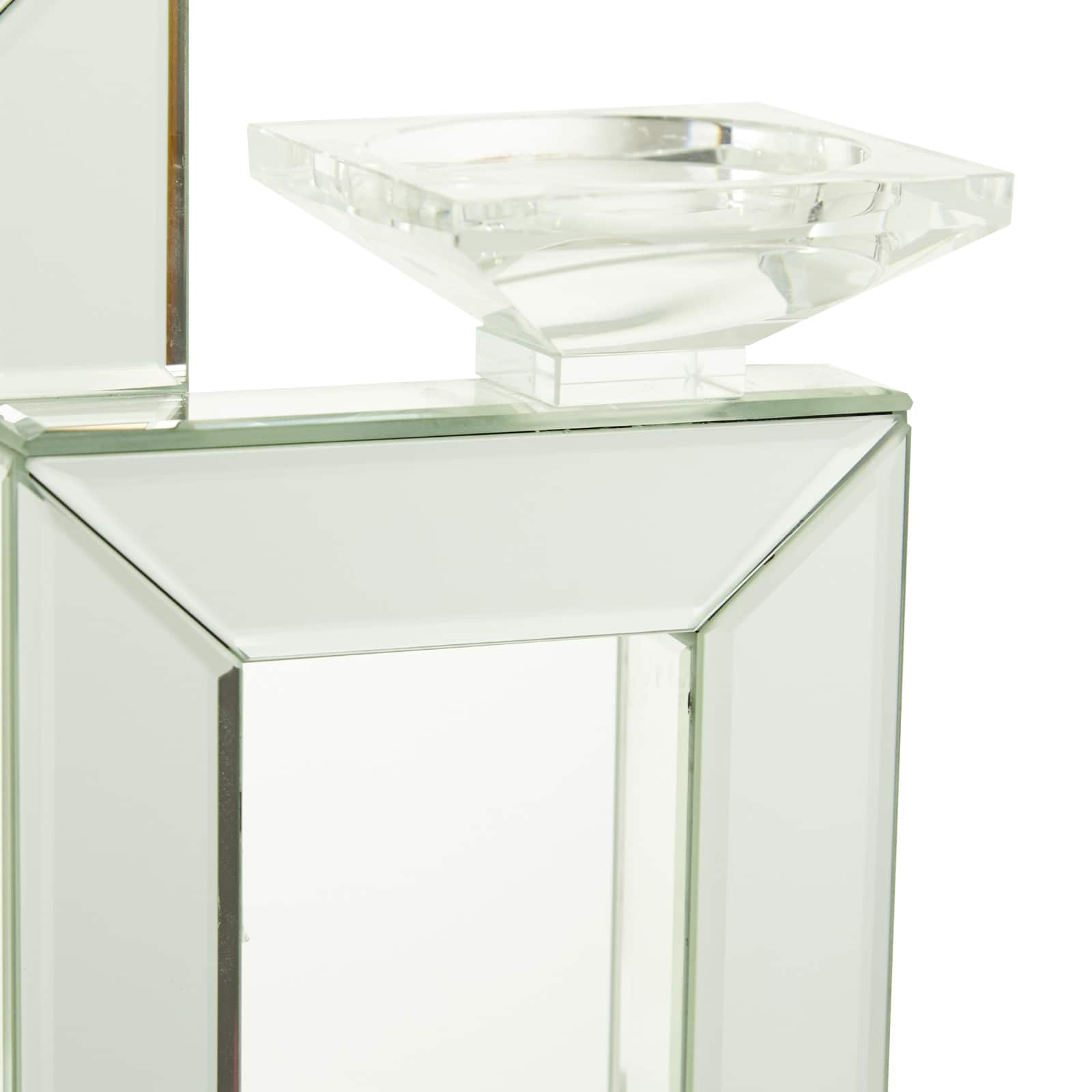 17" Silver Wood Glam Candlestick Holder
