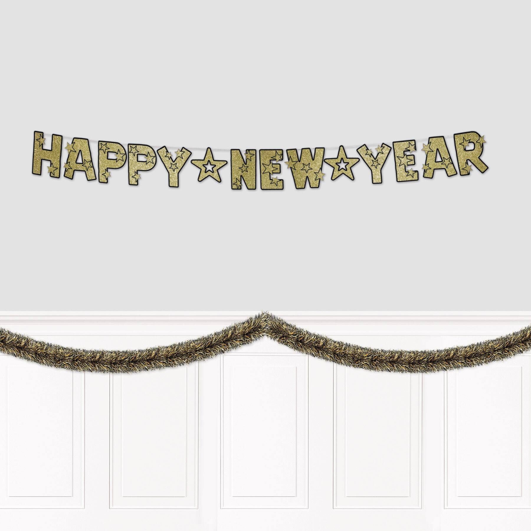 Beistle 15ft. Black & Gold Metallic Tinsel Garland