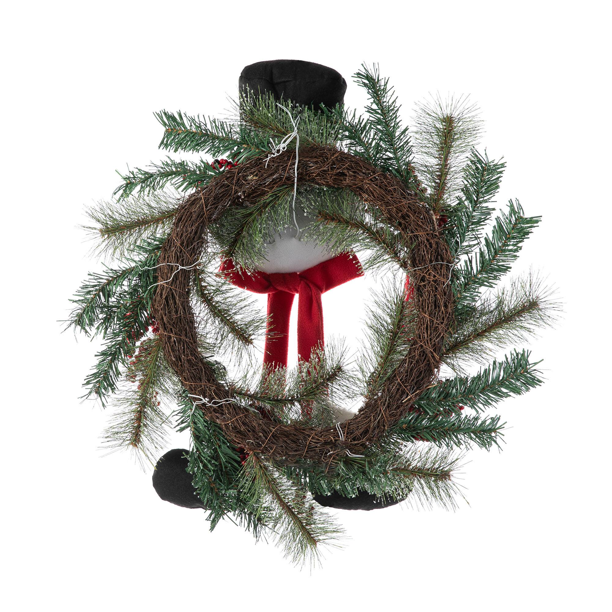 Glitzhome® 24" Snowman Flocked Pine Needle & Berry Wreath