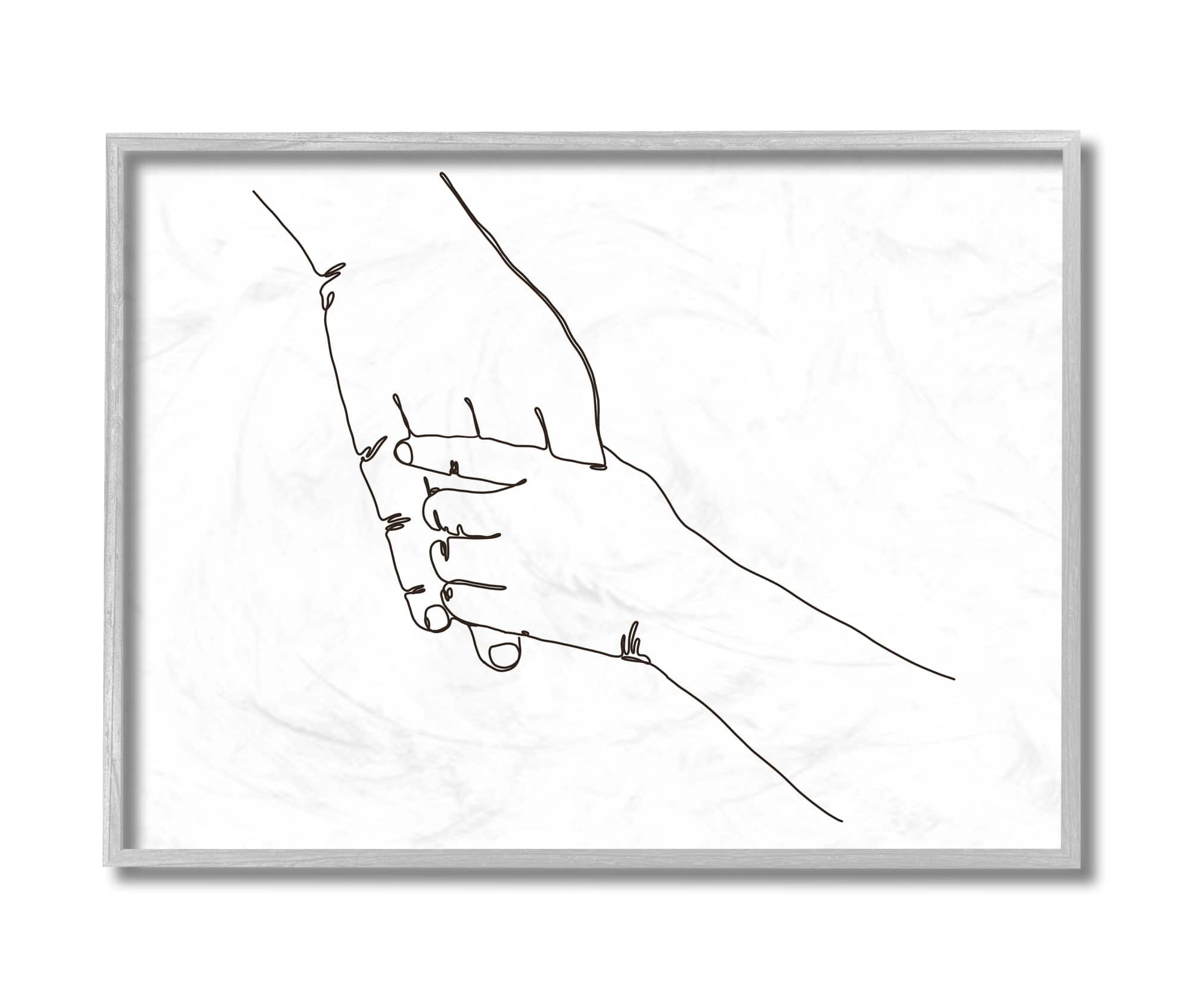 Stupell Industries Family Holding Hands Pose Minimal Linework in Gray Frame Wall Art