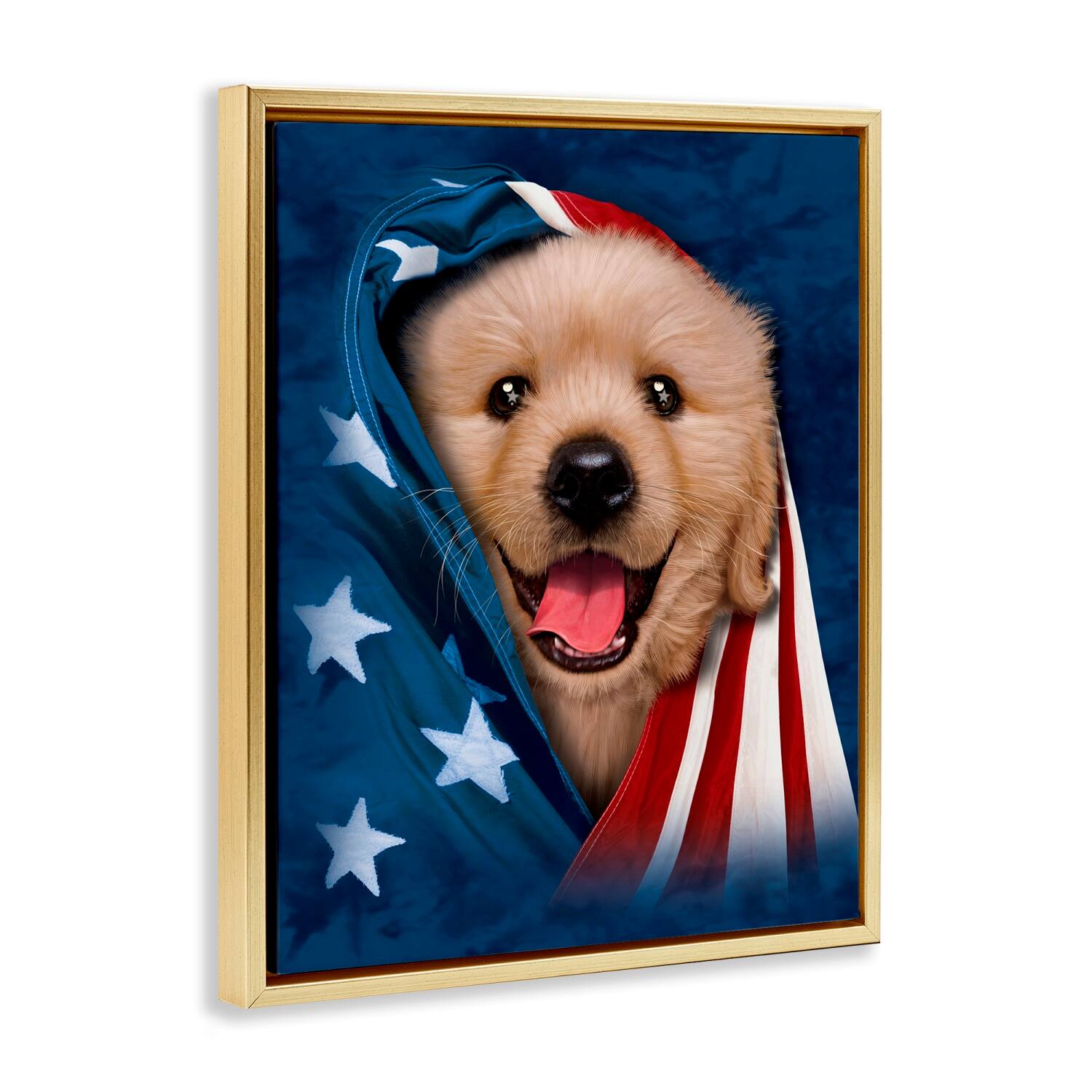 Stupell Industries Puppy & American Flag Floater Framed Art