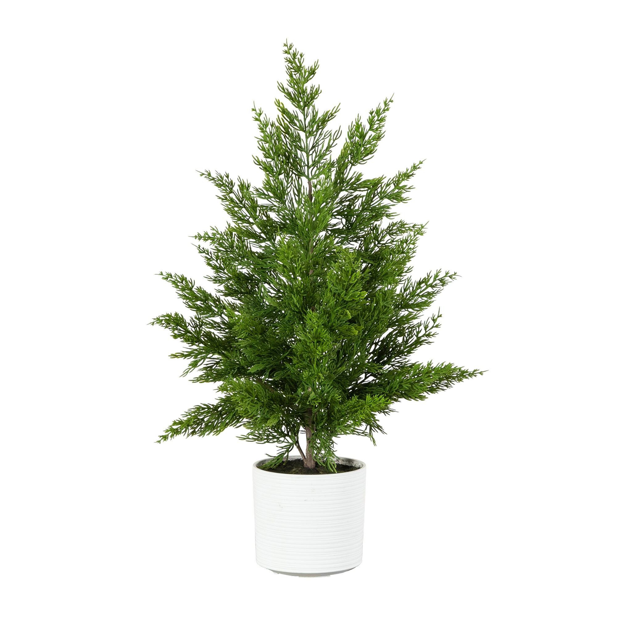 Nearly Natural 28" Artificial Real Touch Christmas Spruce Pine in White Decorative Planter
