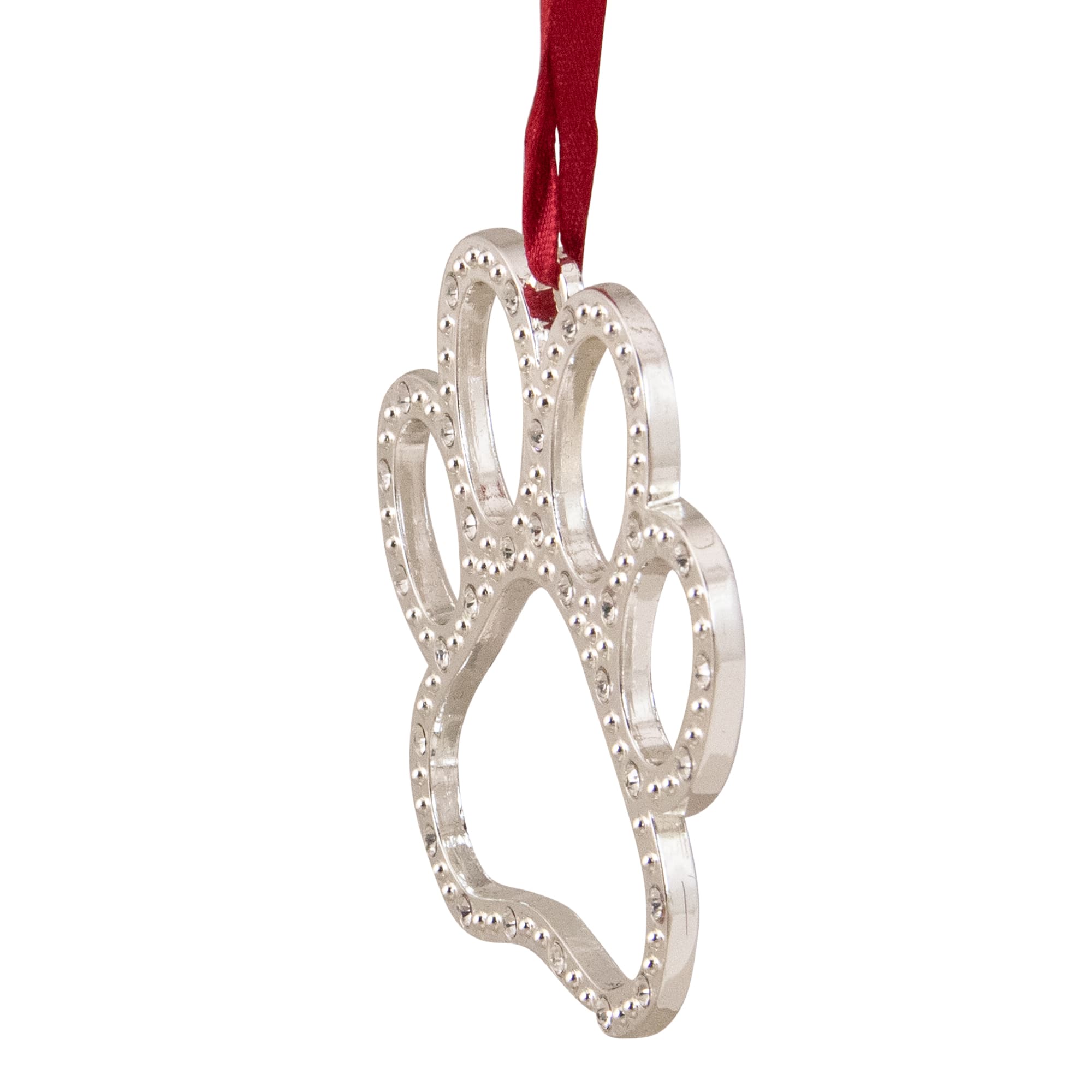 2.5" Silver & Red Paw Print with European Crystals Ornament