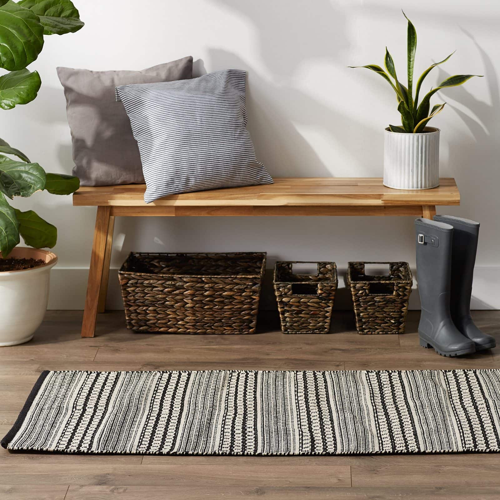 DII® Black Dobby Stripe Hand-Loomed Rug, 2.5ft. x 6ft.