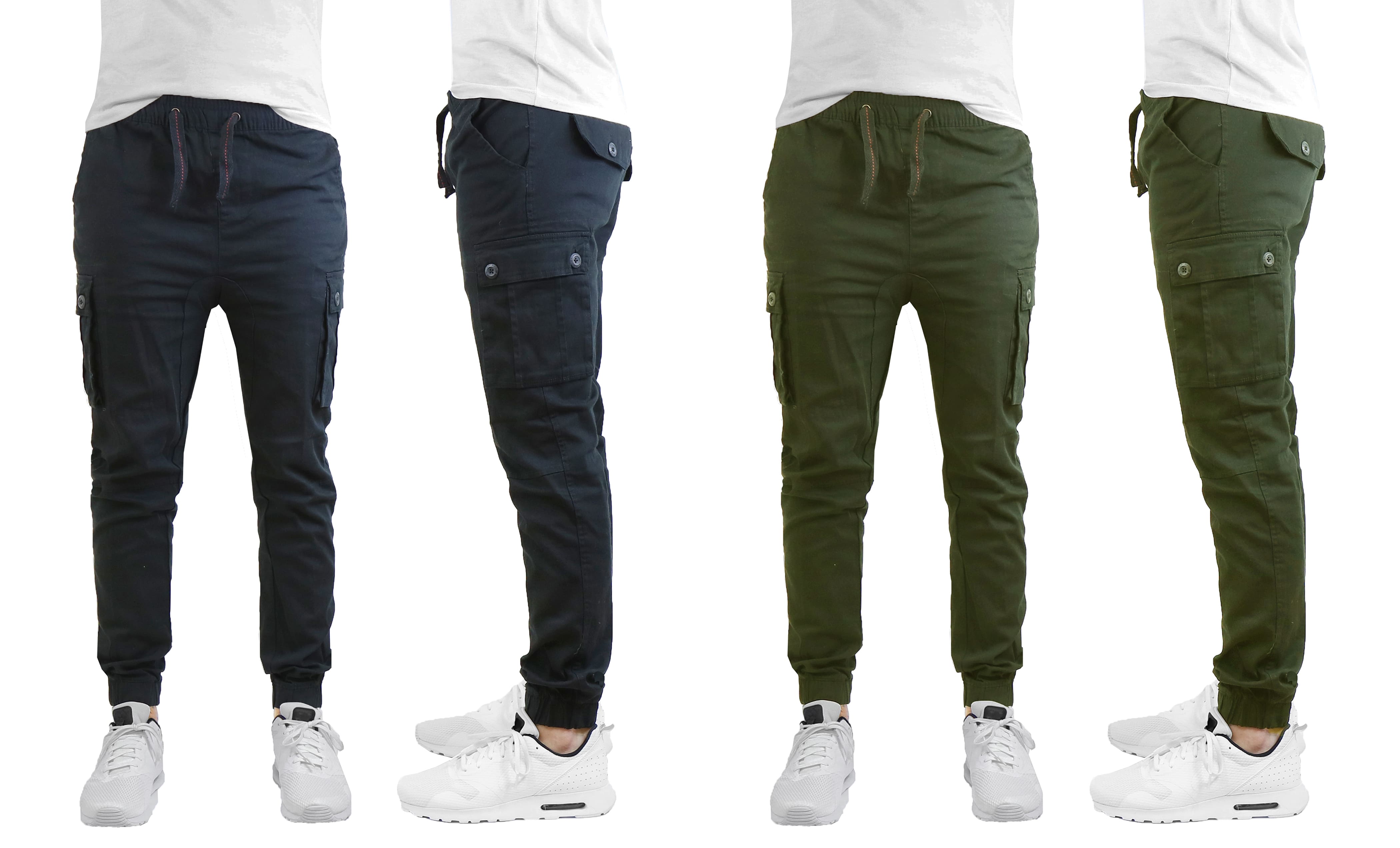Galaxy by Harvic Slim Fit Cotton Stretch Twill Men's Cargo Joggers 2 Pack