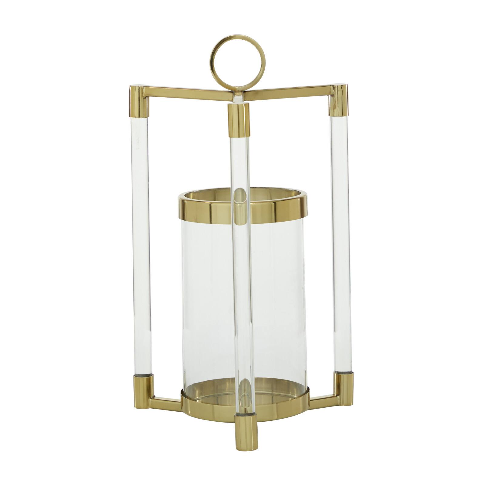 Gold Stainless Steel Contemporary Lantern, 18" x 11" x 11"