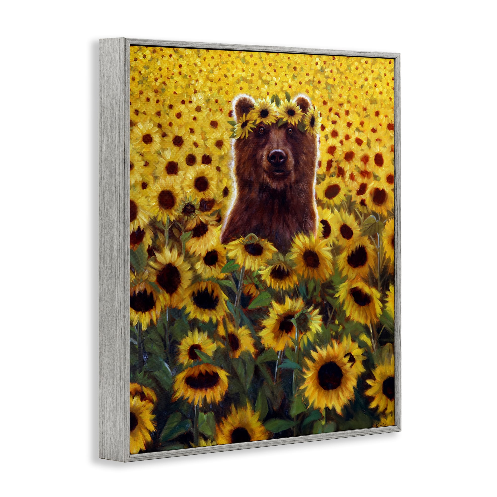 Stupell Industries Happy Bear Sunflower Field Framed Giclee Art