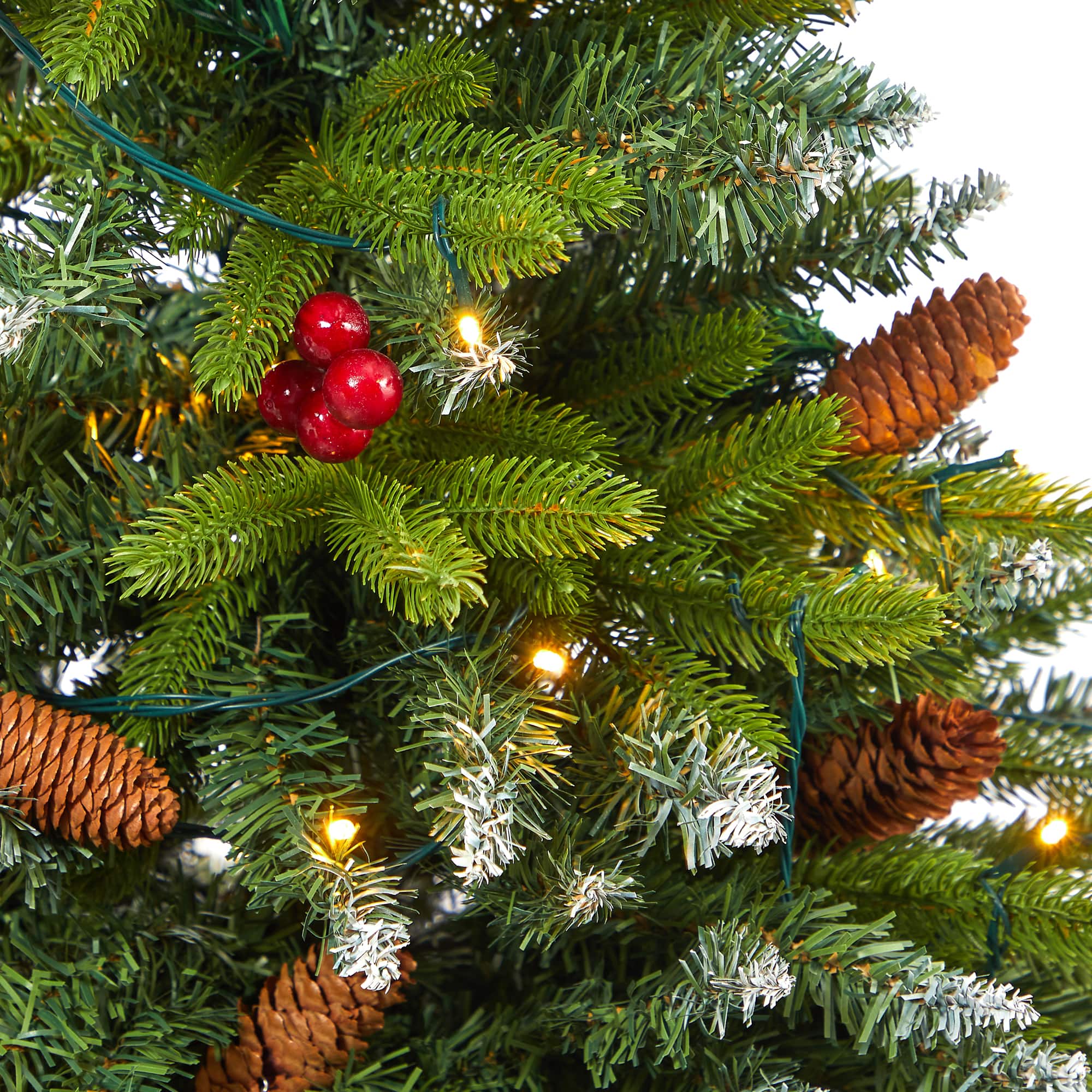 5ft. Pre-Lit Snow Tipped Portland Spruce Artificial Christmas Tree  in Red Tower Planter, Clear LED Lights